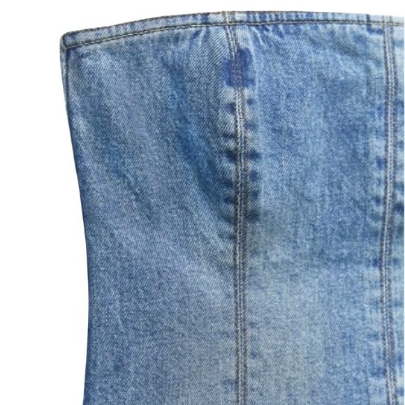 ZARA Denim Corset Tube Top Strapless Bustier Mid Blue Women’s M