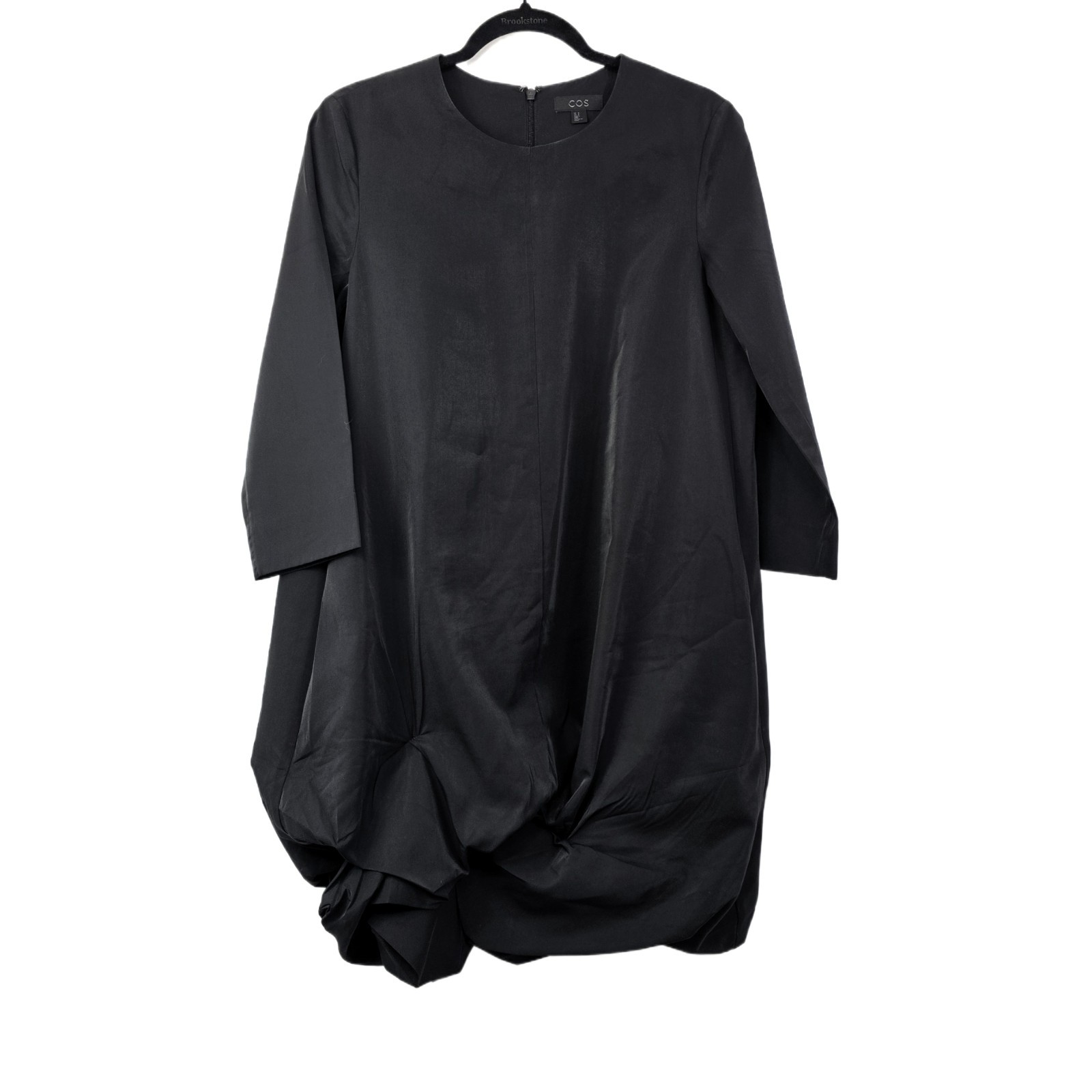 COS Women's Black Asymmetric Gathered Hem Long Sleeve Dress Size 8 Modal
