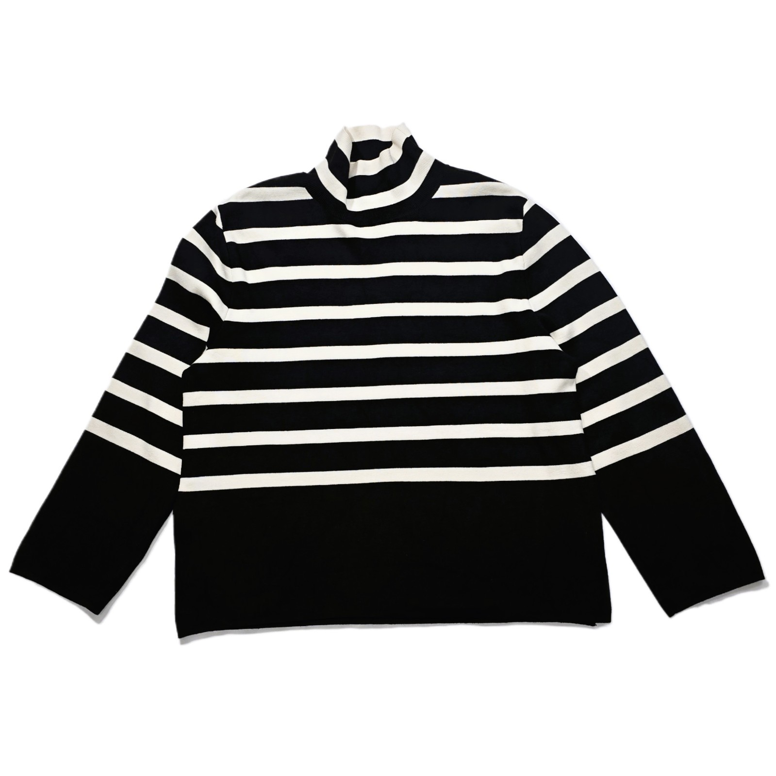 H&M Women’s Striped Turtleneck Sweater Black Ivory Fine Knit Size M