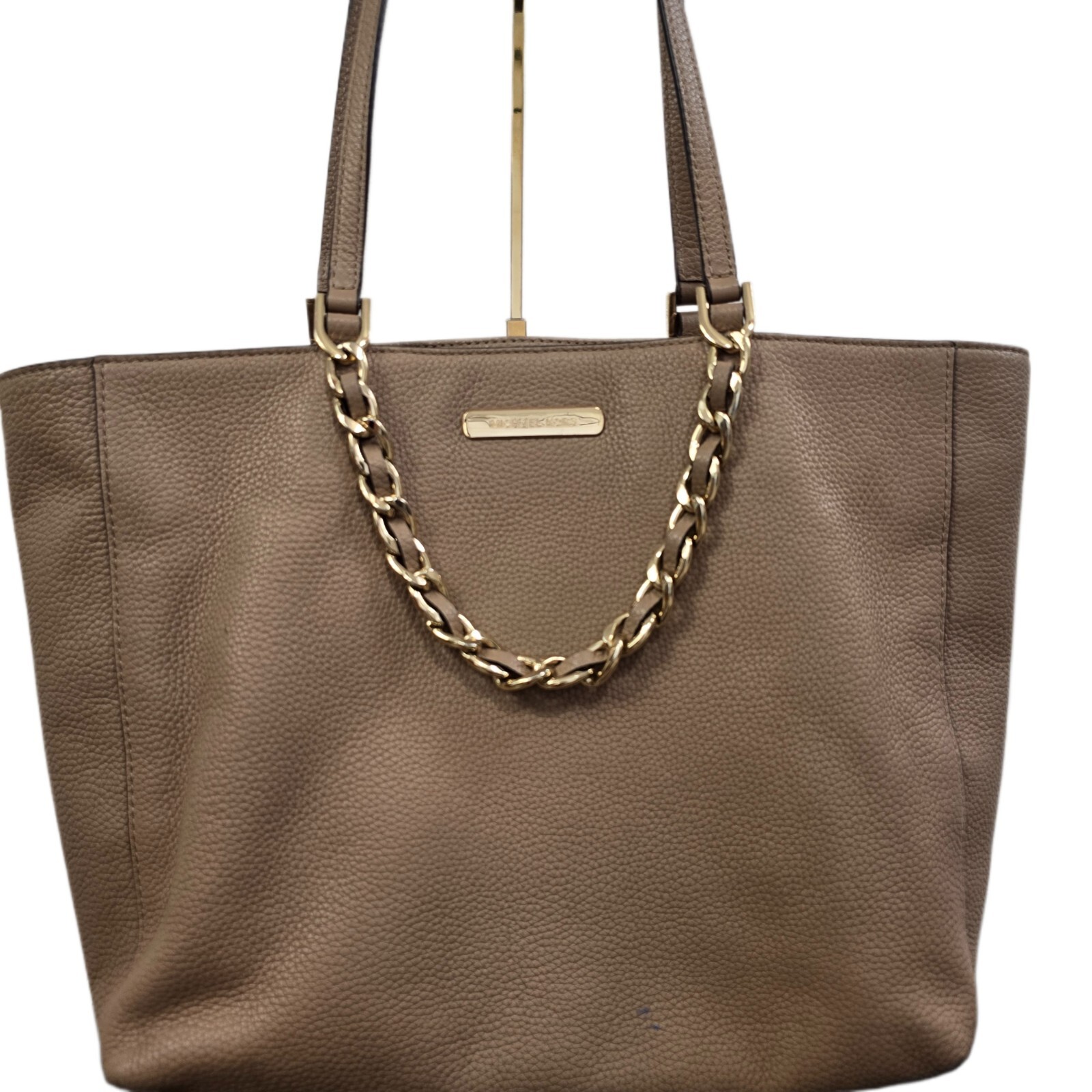 Michael Kors Harper Tote Large Khaki Shoulder Bag Leather Gold Chain MK