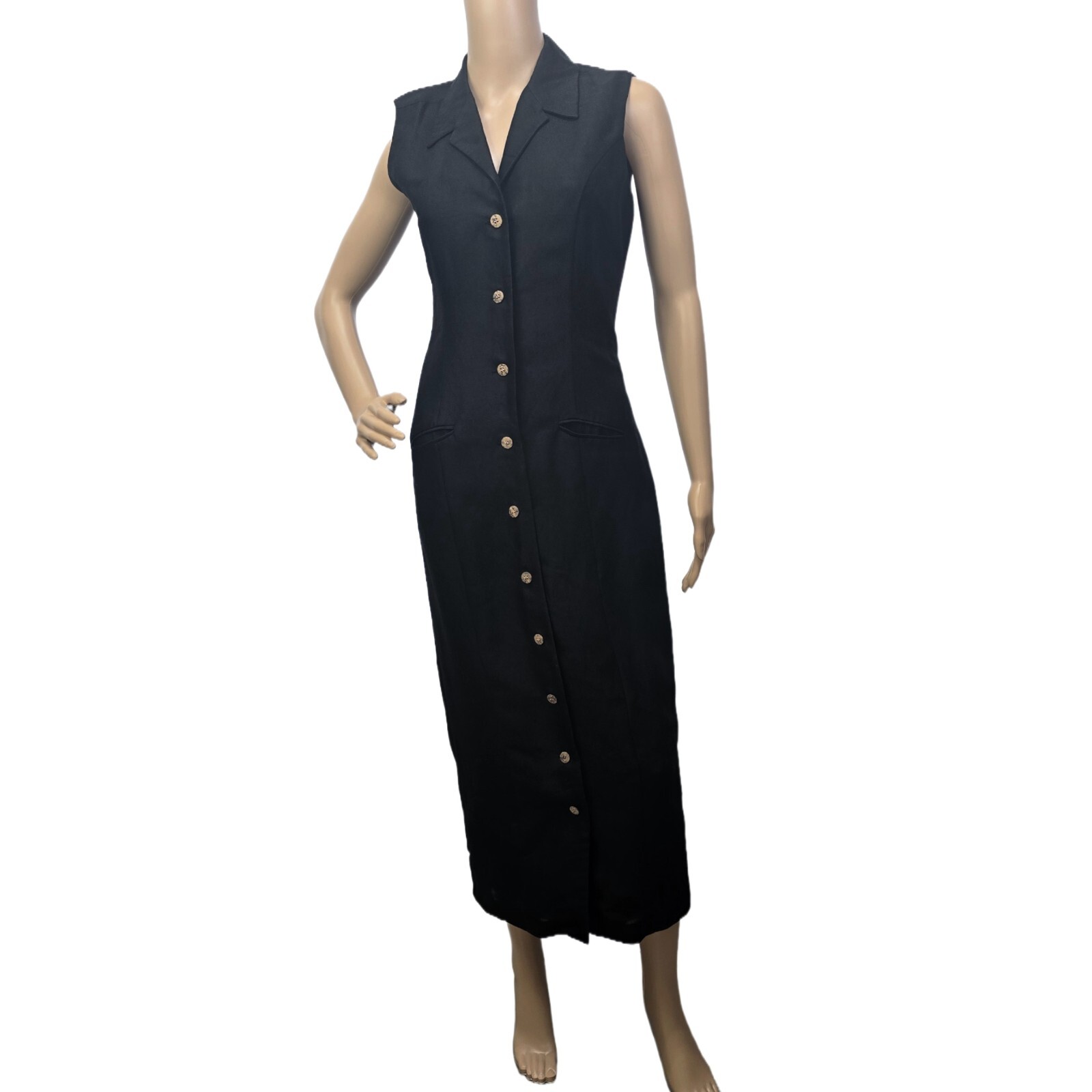 Vintage BP. Nordstrom Sheath Dress Women's Small – Black Linen Midi, Sleeveless