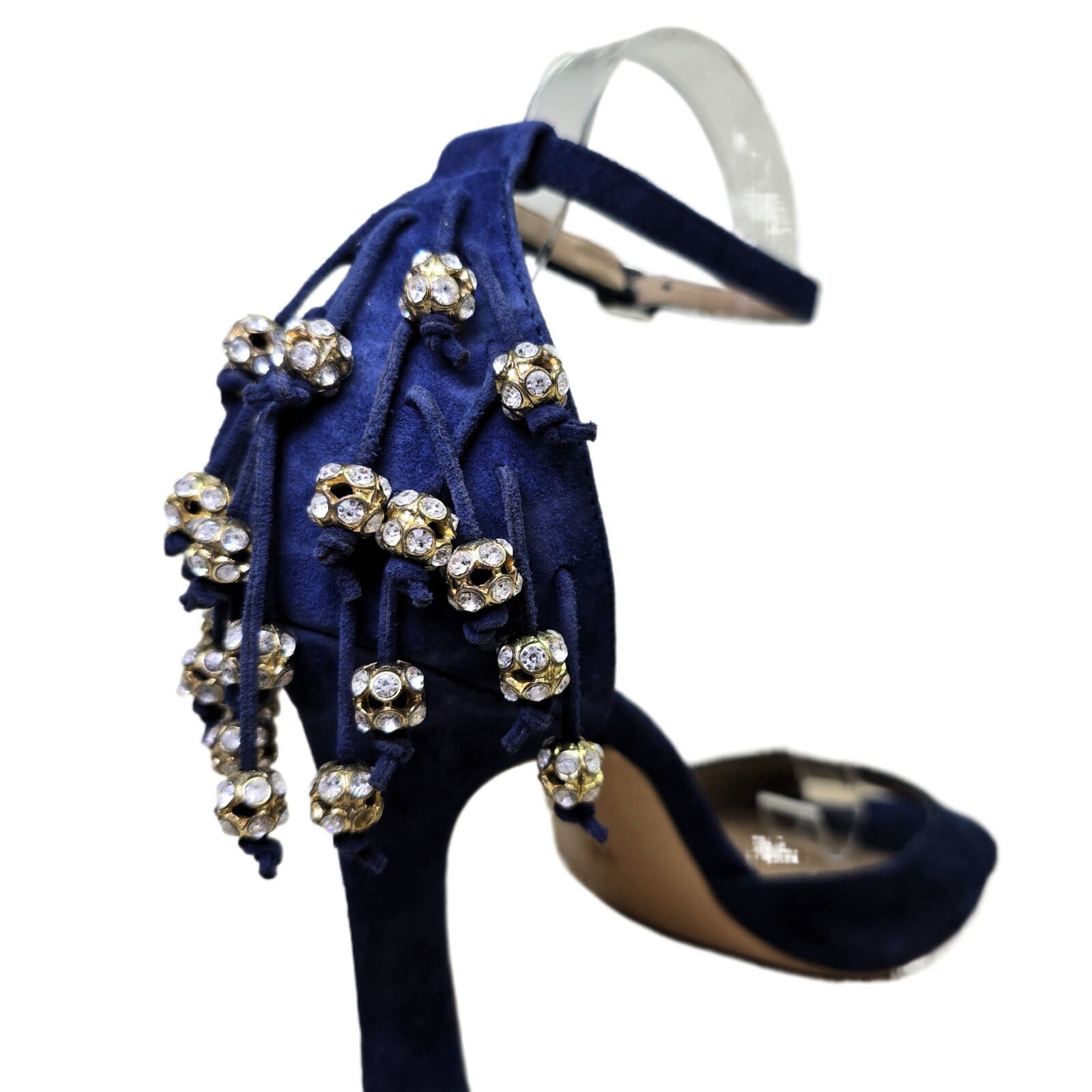 BCBG MAXAZRIA Women’s Size 8 Suede Heeled Sandals with Rhinestone Accents