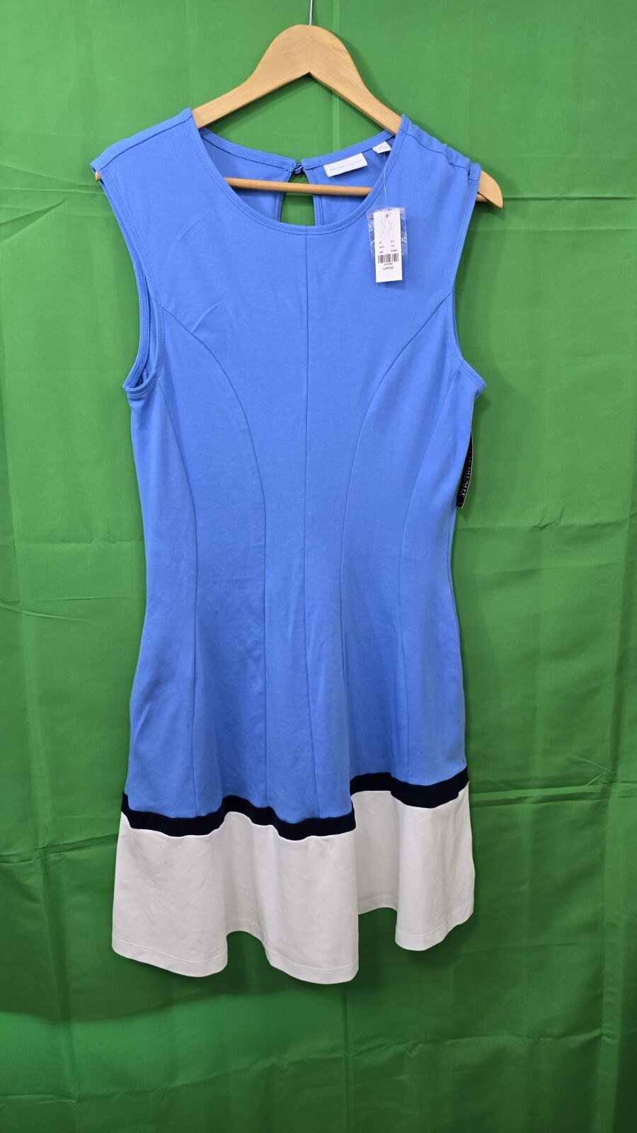 New York & Company Women’s Dress Blue with Black/White Hem Size L.