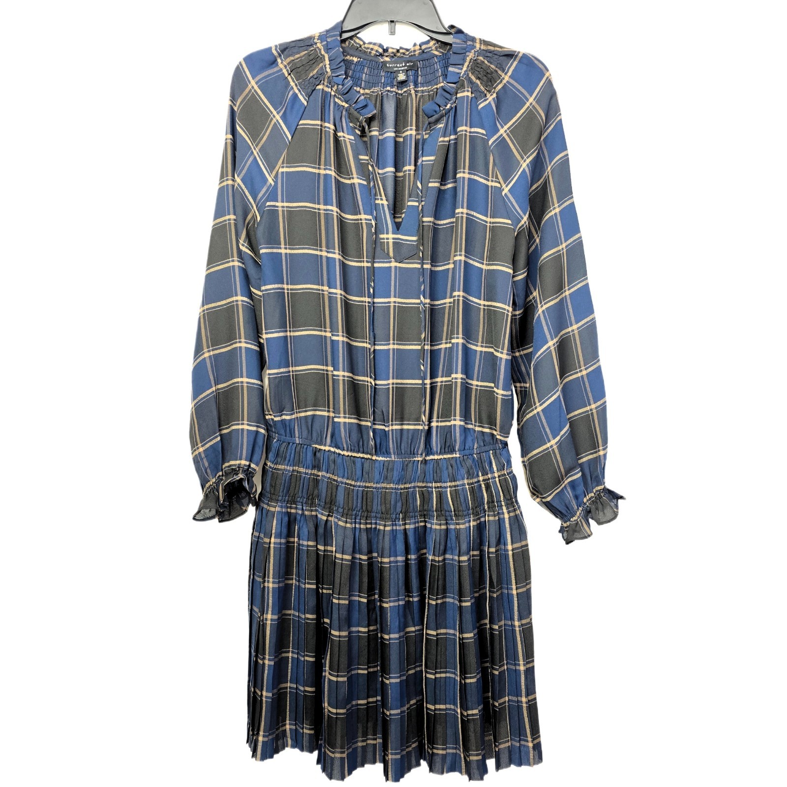 Current Air Black & Navy Plaid Ruffled Chiffon Mini Dress, Size S