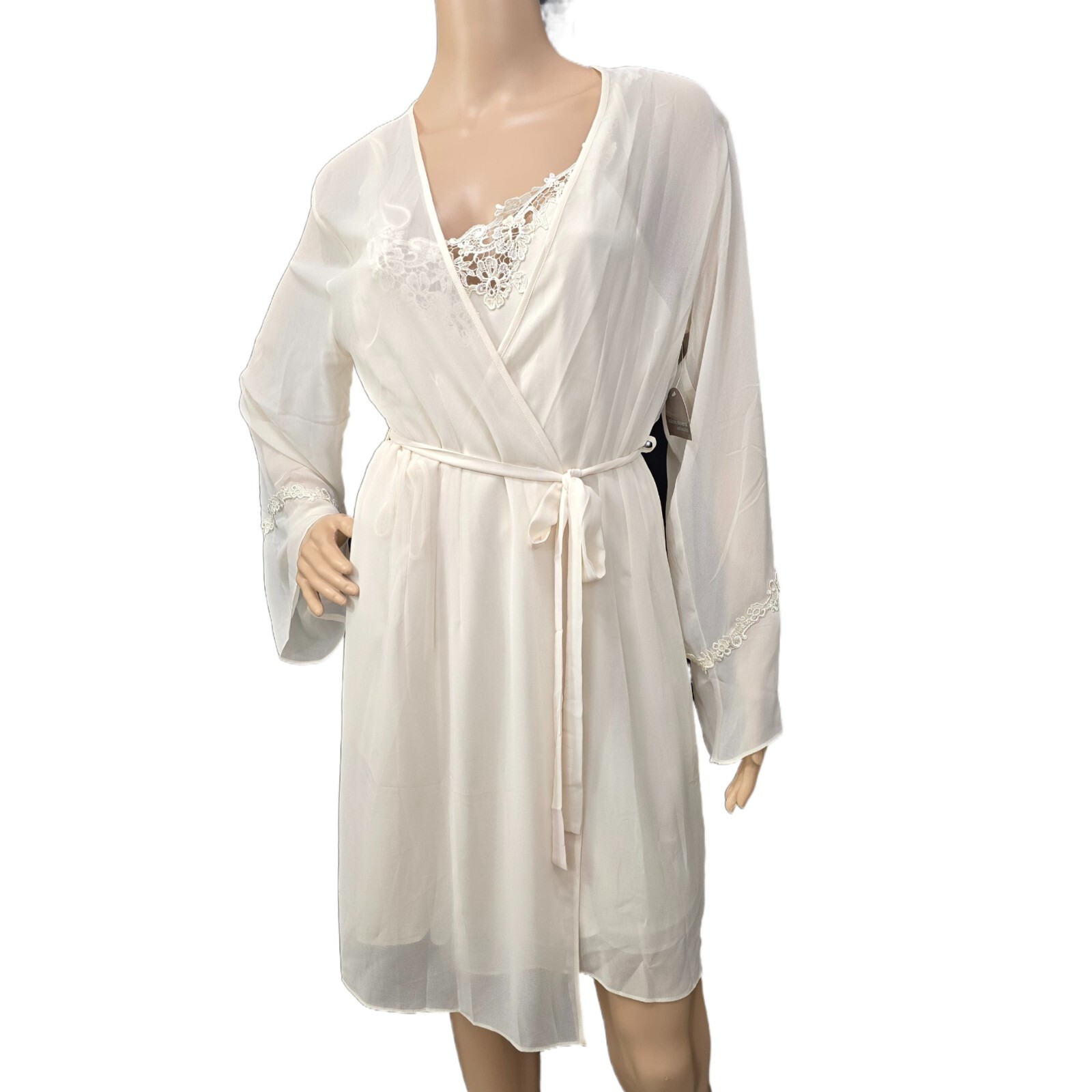 NWT VALERIE STEVENS NIGHTGOWN & ROBE SET, CREAM, SIZE S