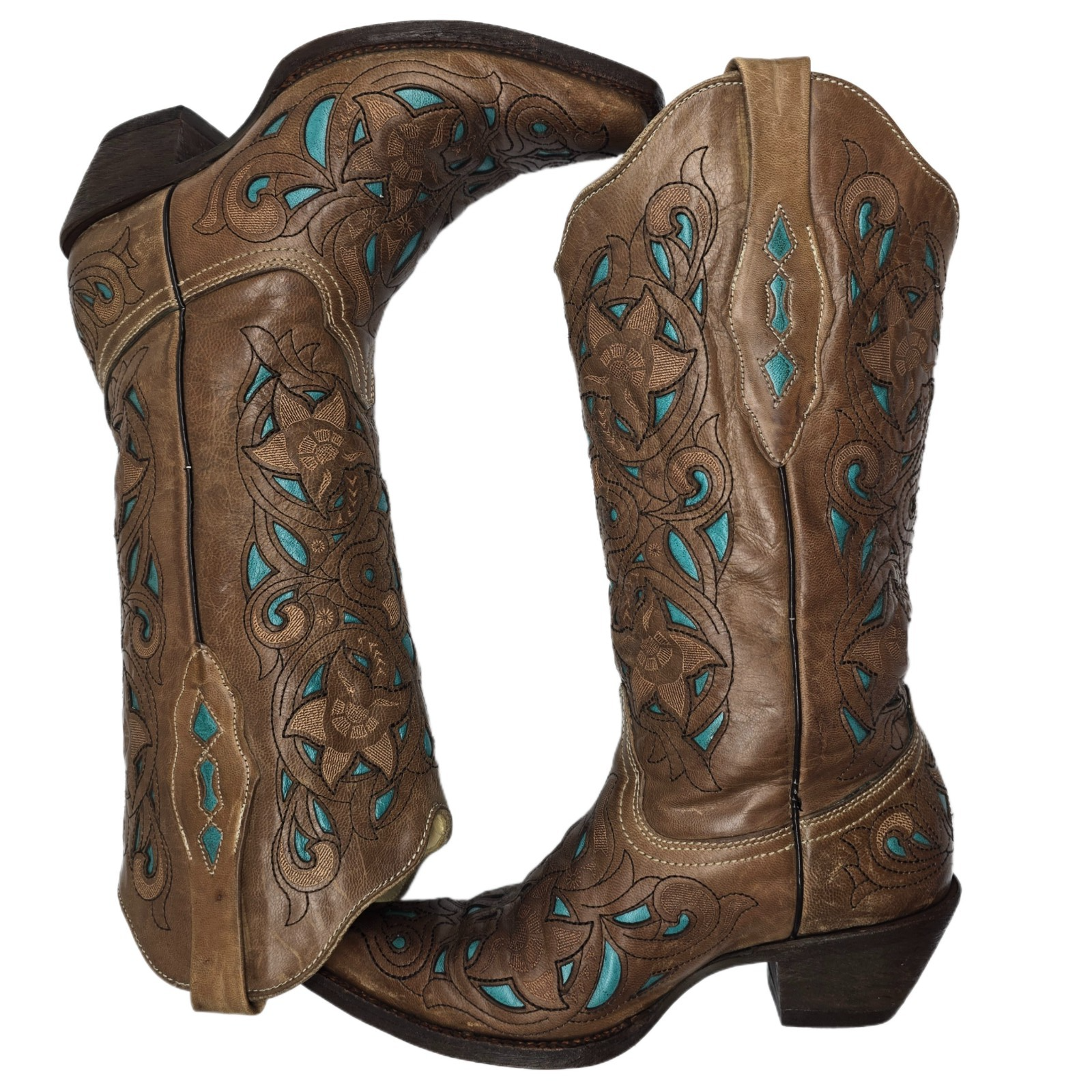 Corral Women’s Western Cowboy Boots Brown Turquoise Leather Size 7M