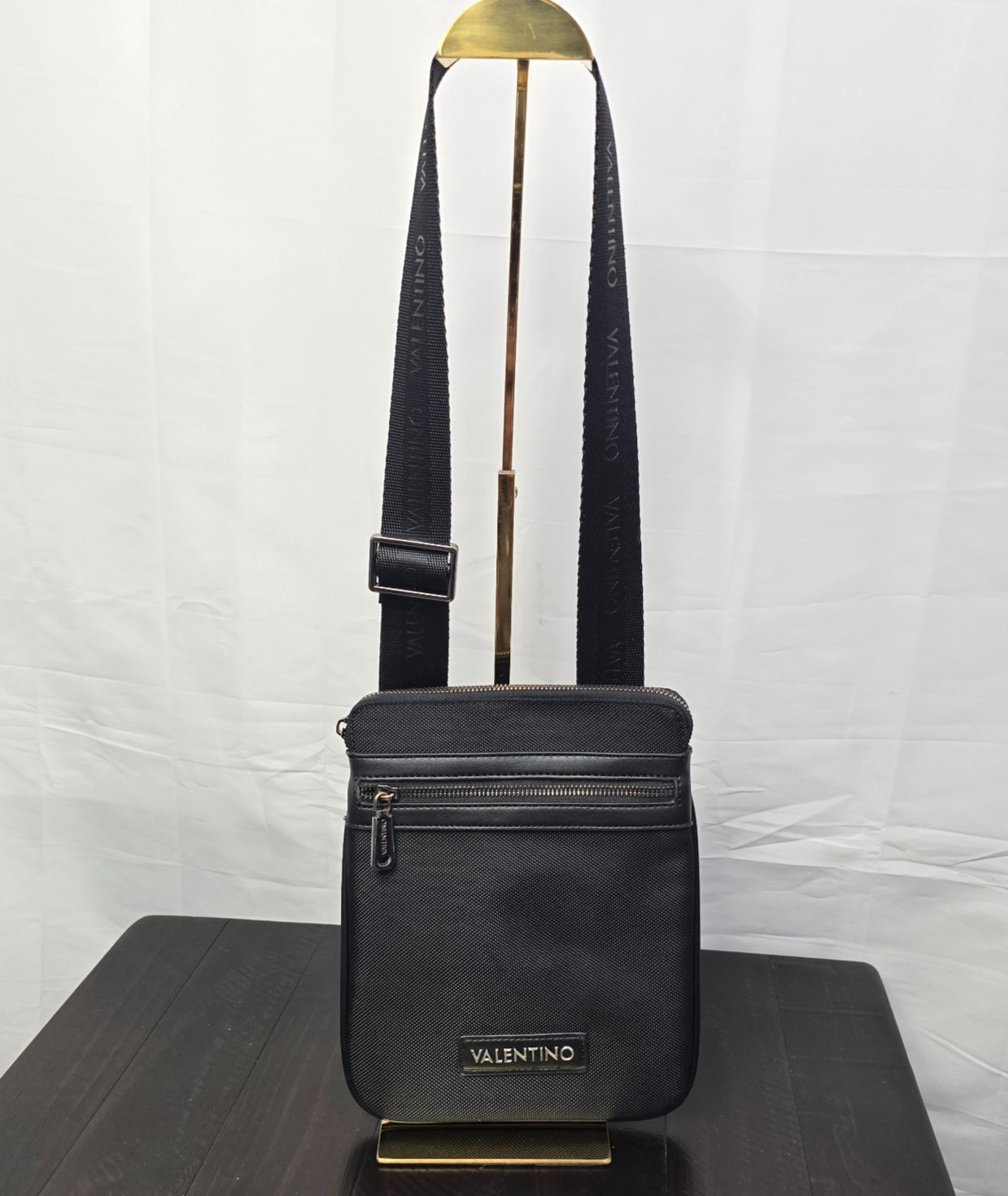 Valentino Men's Anakin Black Flight Crossbody Bag Canvas Leather Trim - Used