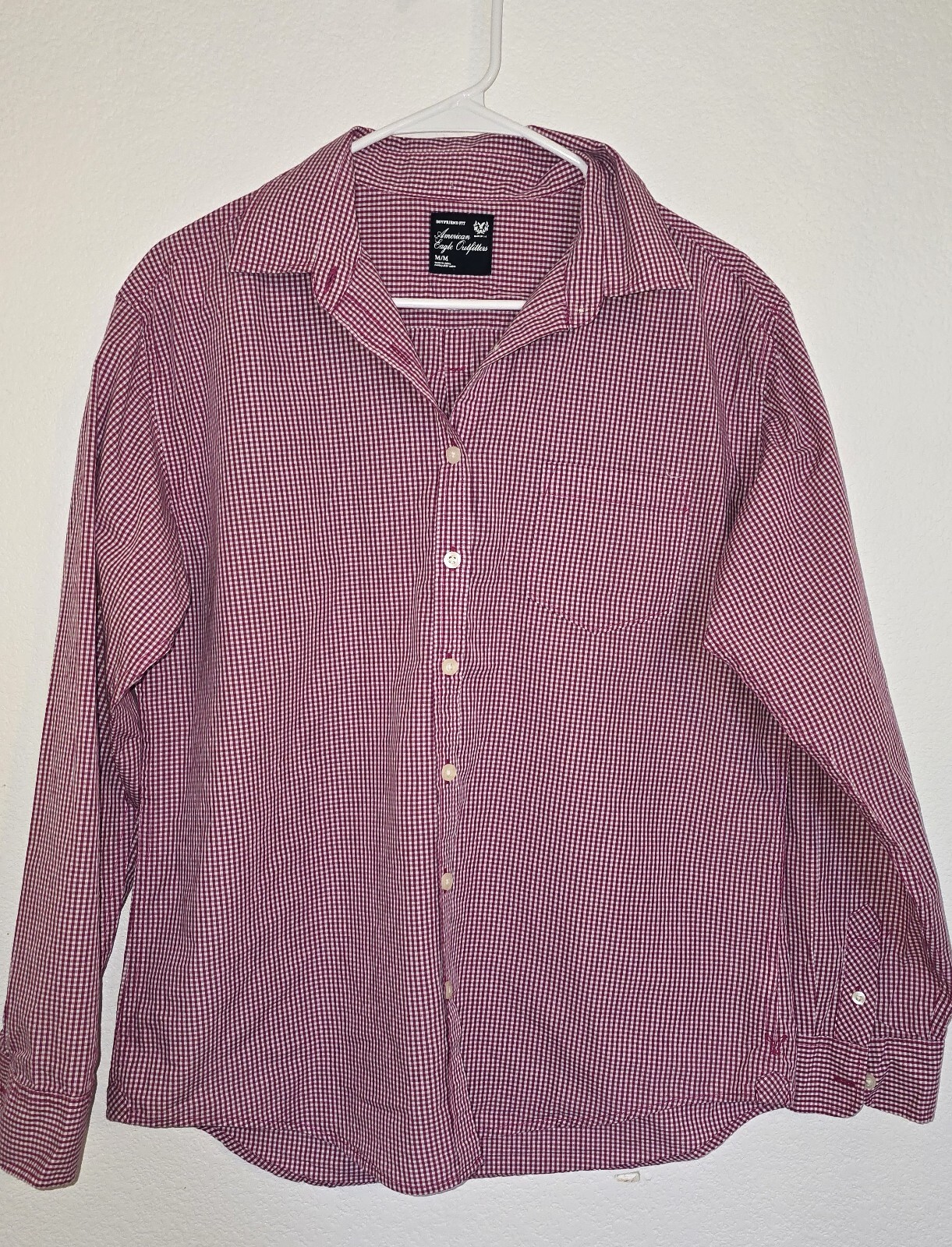 American Eagle Outfitters Red & White Long-Sleeve Shirt - Size M