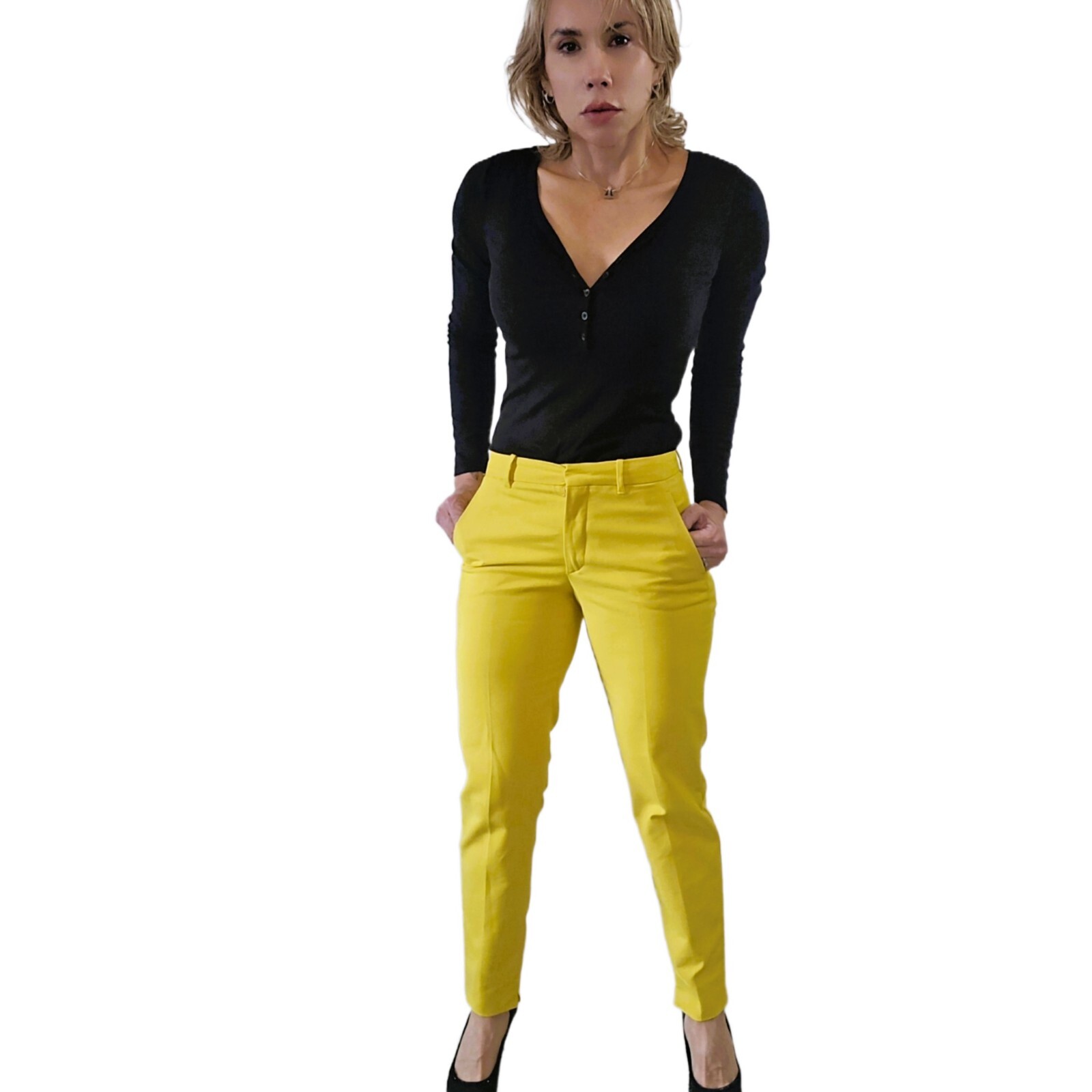 Zara Women's Vibrant Yellow Ankle Skinny Pants – Chino Fit | Size 4