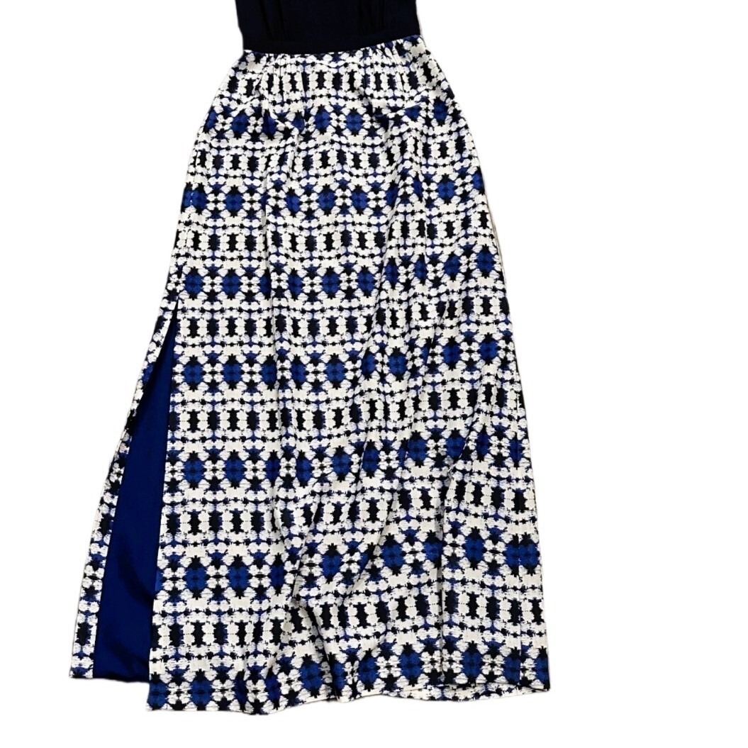 J.CREW Boho Maxi Dress 4 Blue Halter Geometric Print Summer Vacation