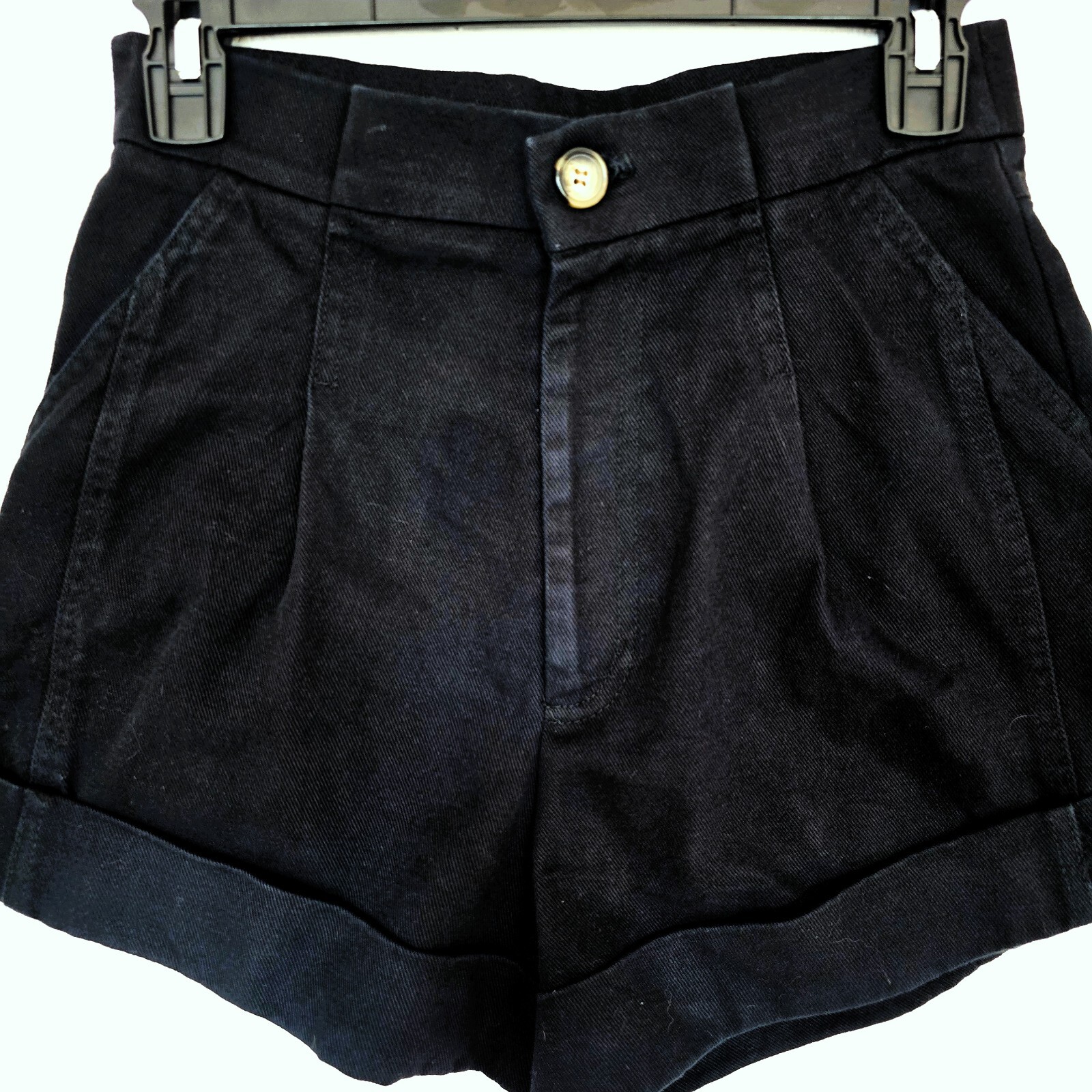 Zara Women's Black High-Waist Paperbag Shorts S 100% Cotton Pleated