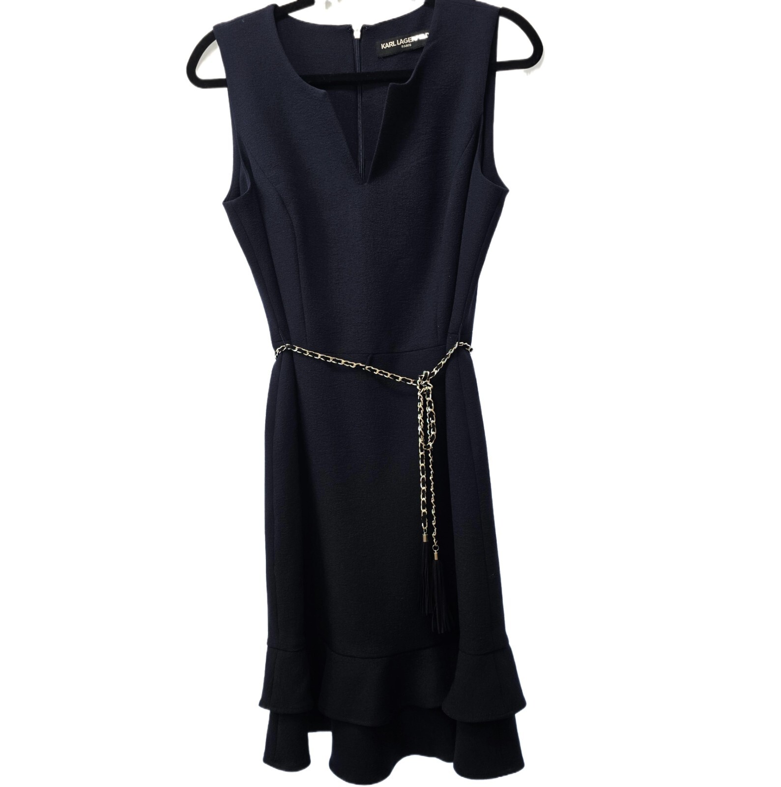 Karl Lagerfeld Women's Dress, Navy, Size 4, Chain Belt – Very Good Condition