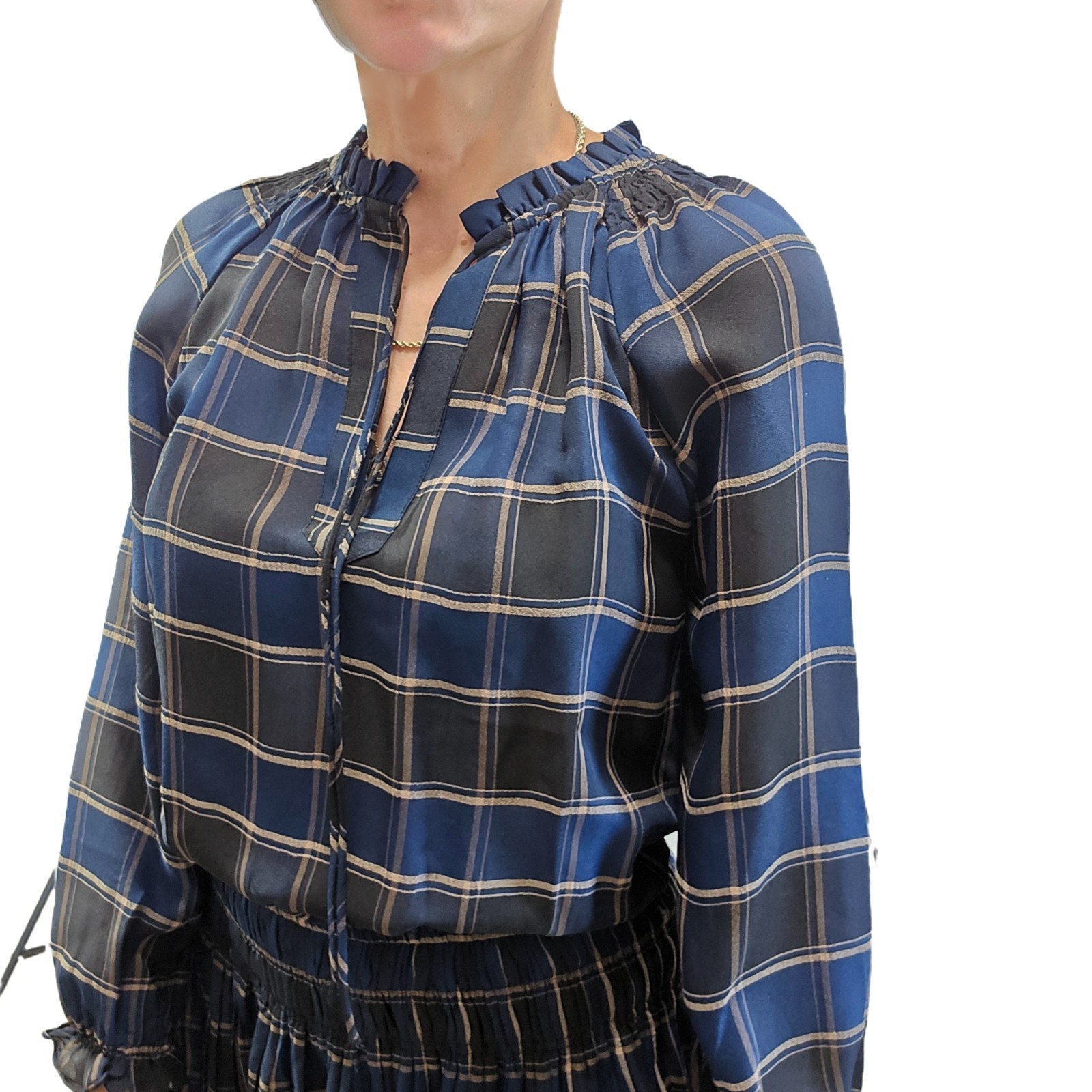 Current Air Black & Navy Plaid Ruffled Chiffon Mini Dress, Size S