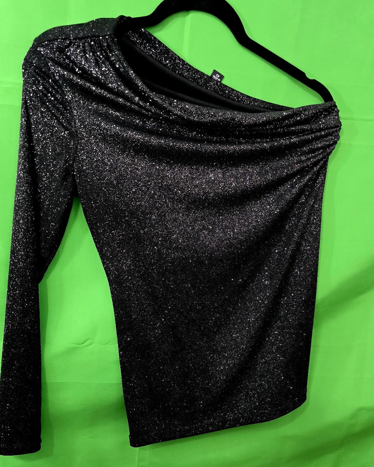 Allen B Women’s One-Sleeve Shiny Blouse, Size S – Bold & Glamorous Stretch Fit!