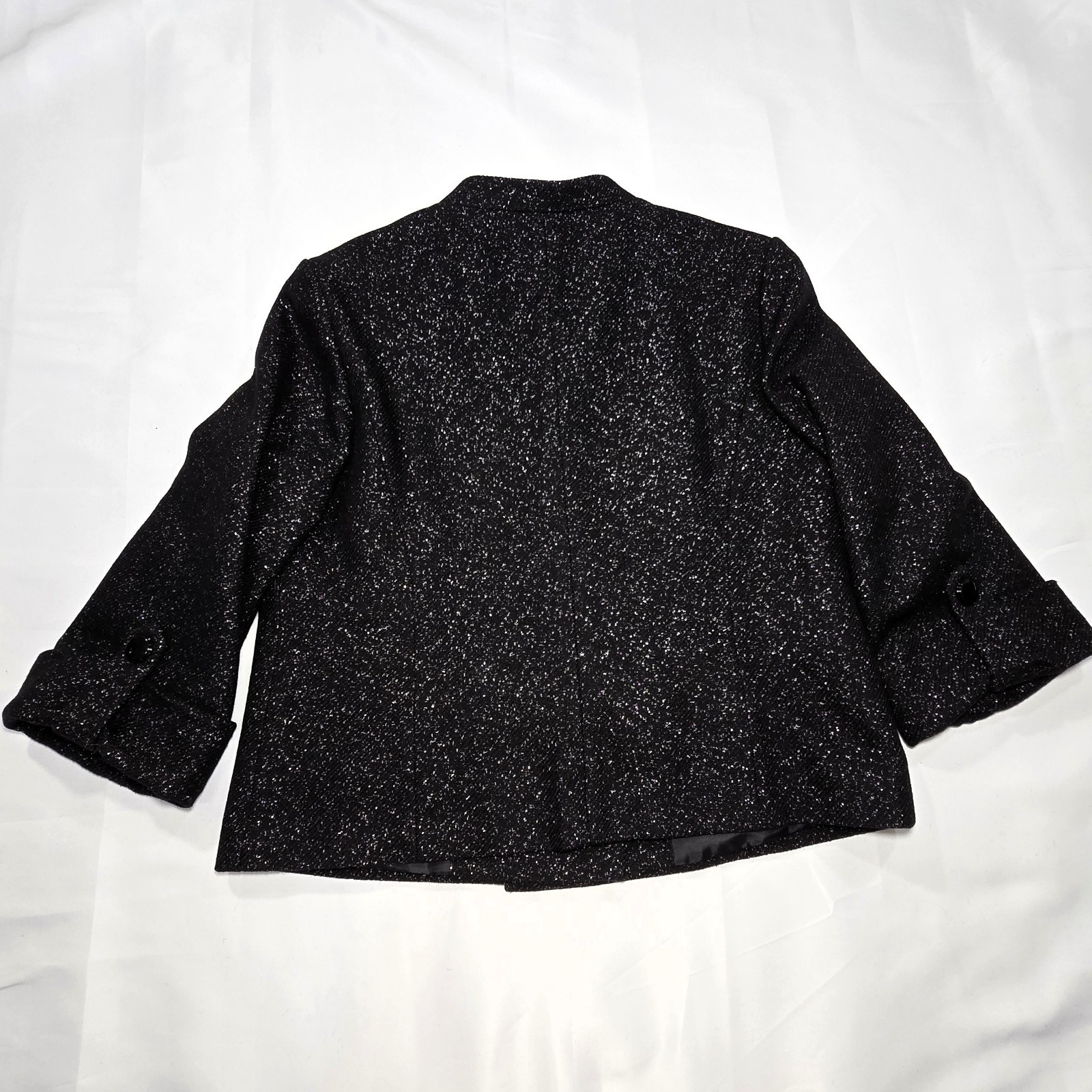 Halogen Virgin Wool Double-Breasted Black Silver Metallic Blazer Large