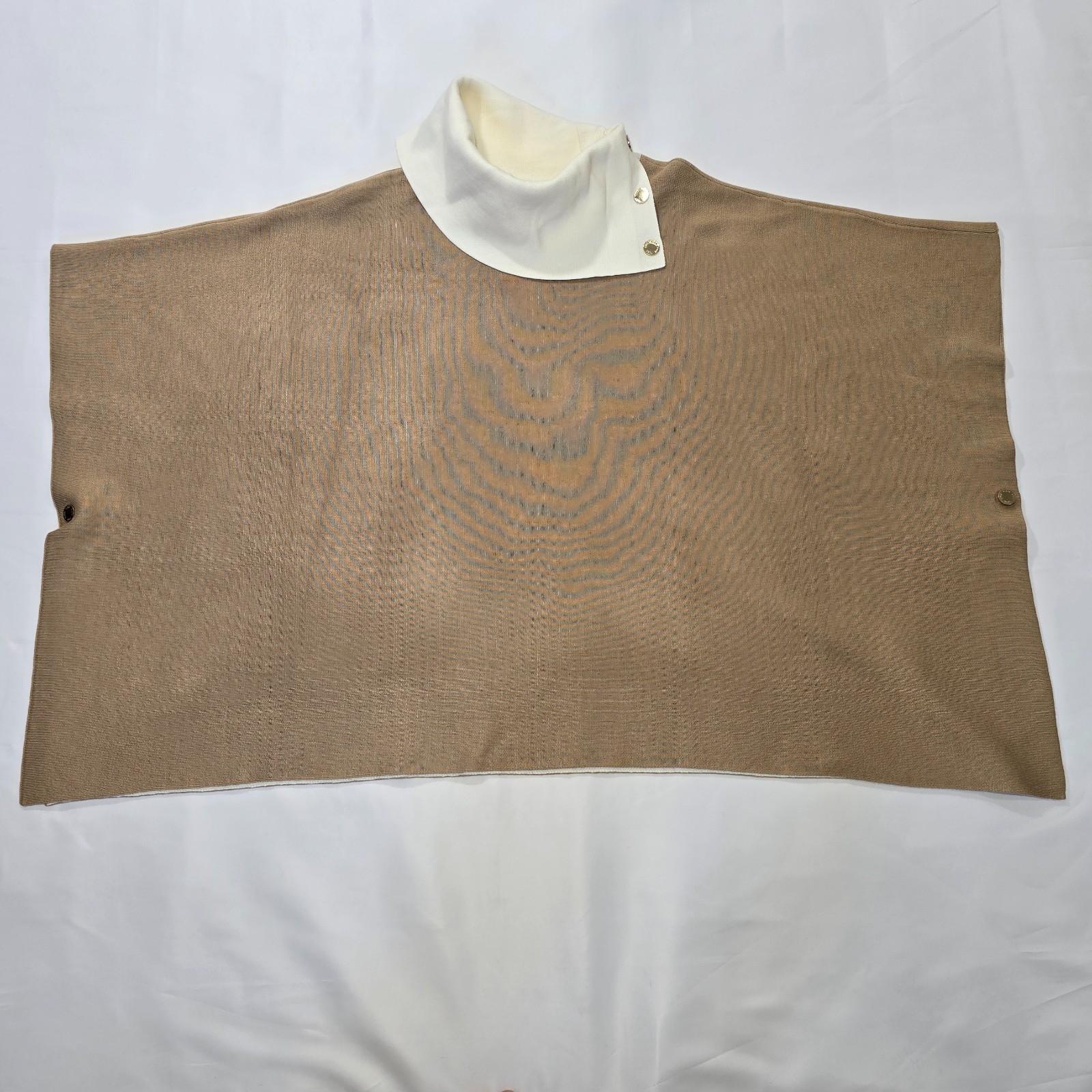 Anne Klein Double Face Poncho Sweater Size L Tan Cream Split Collar