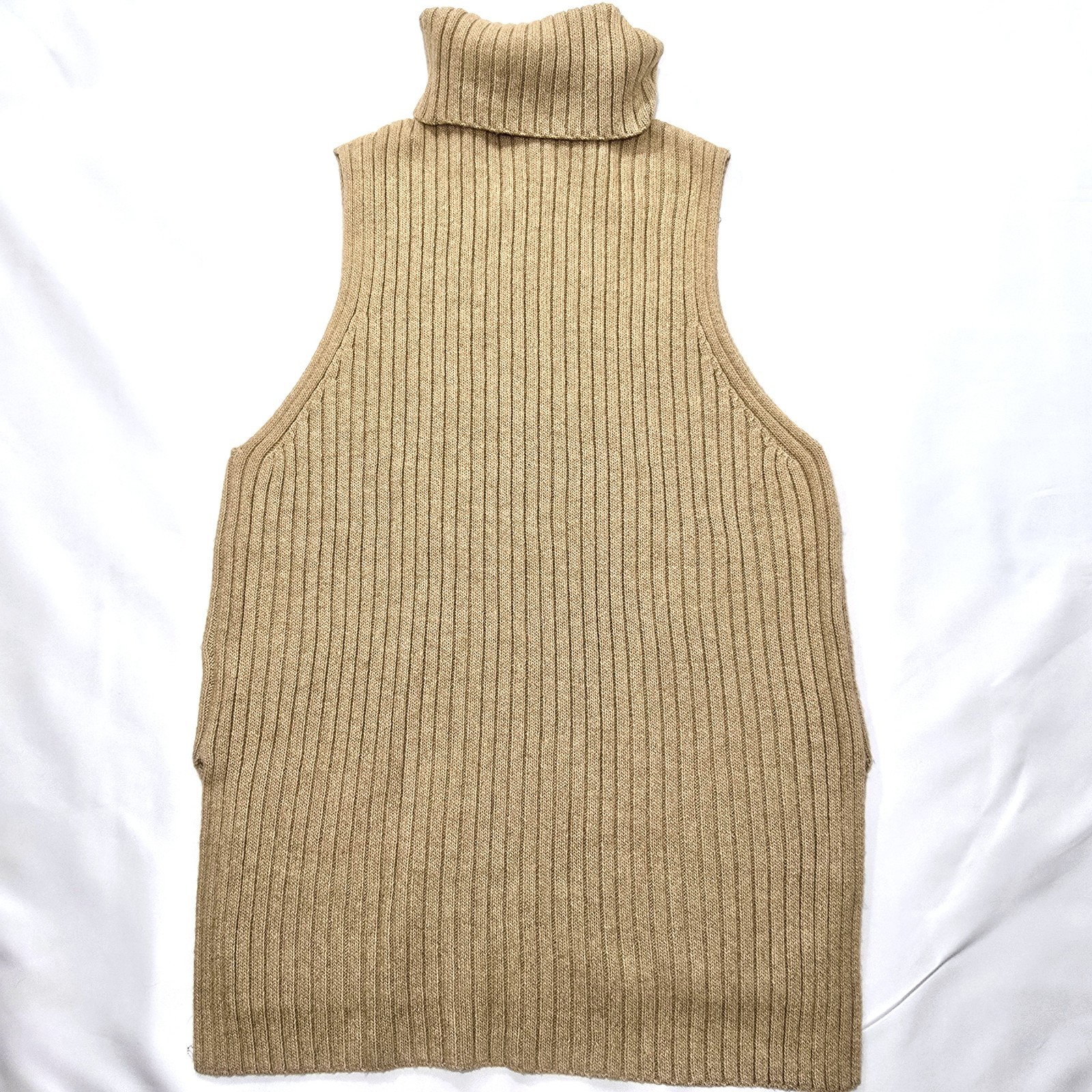 H&M Women’s Chunky Wool Blend Turtleneck Sweater Vest Tan Size S