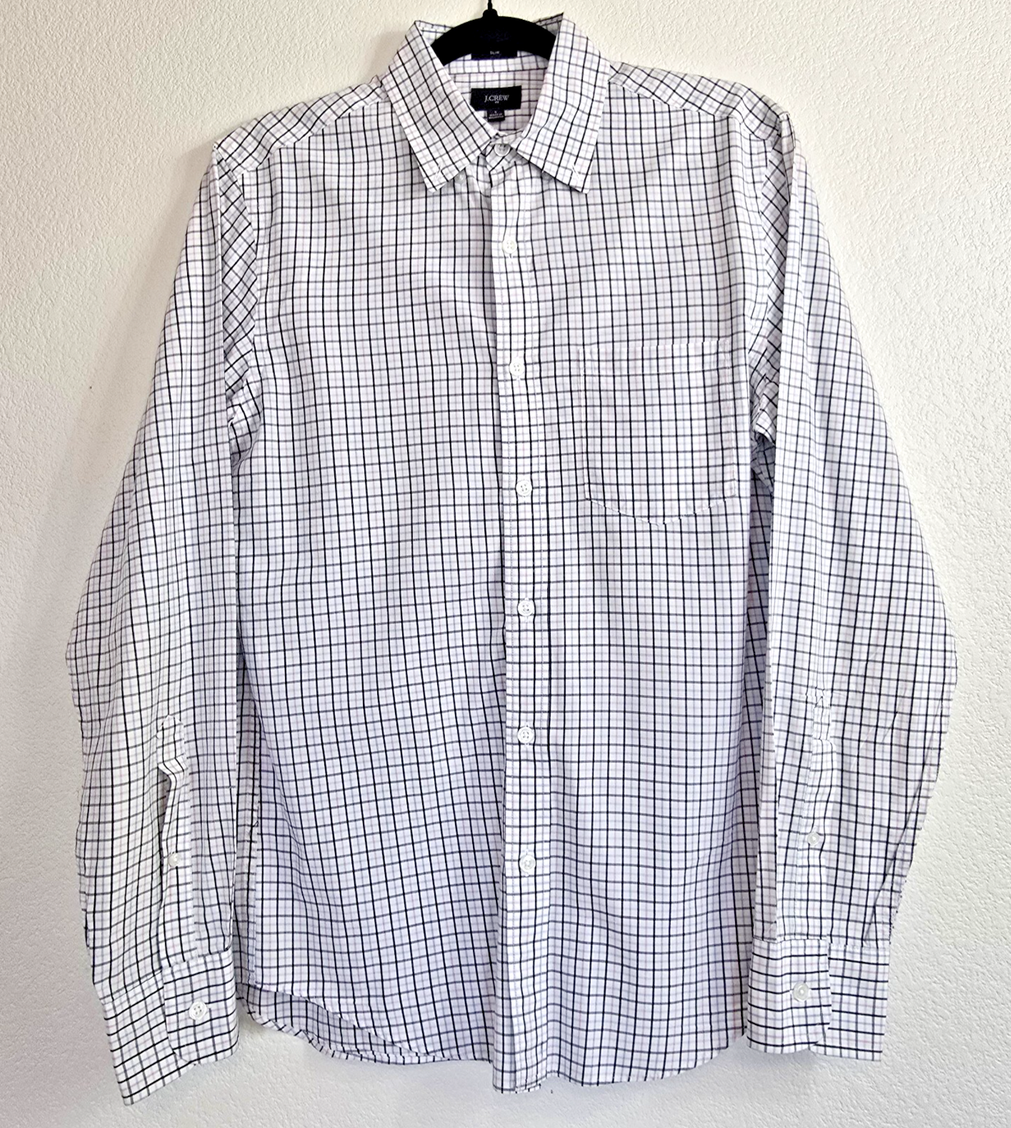J.Crew Men's Plaid Slim Fit Shirt S White Pink Blue Long Sleeve Casual