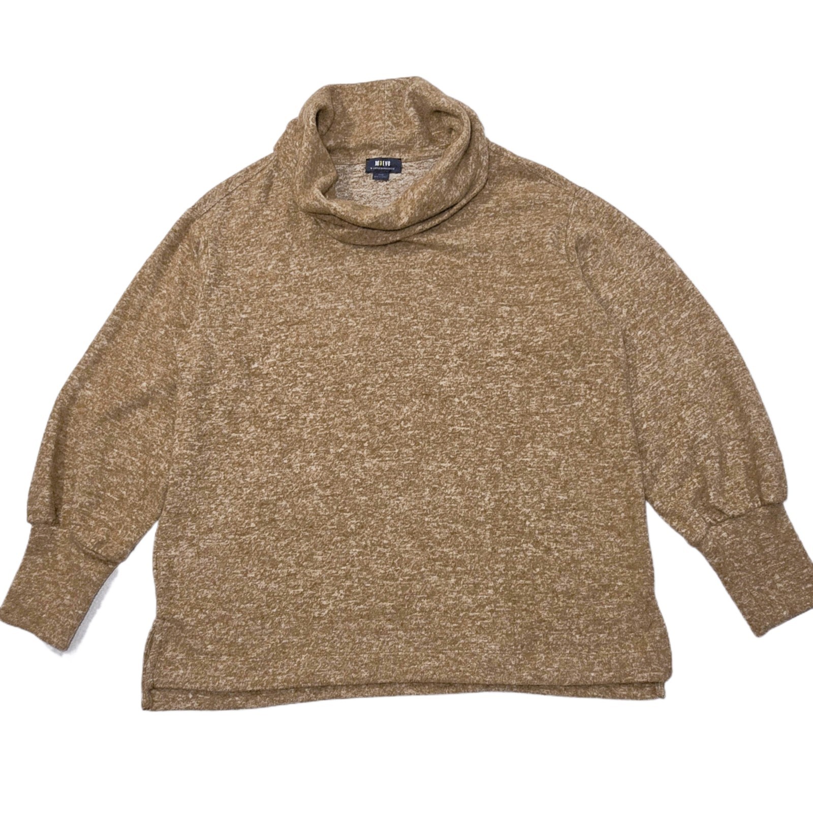 Maeve Anthropologie Soft Knit Cowl Neck Sweater Tan Bishop Sleeve Size L