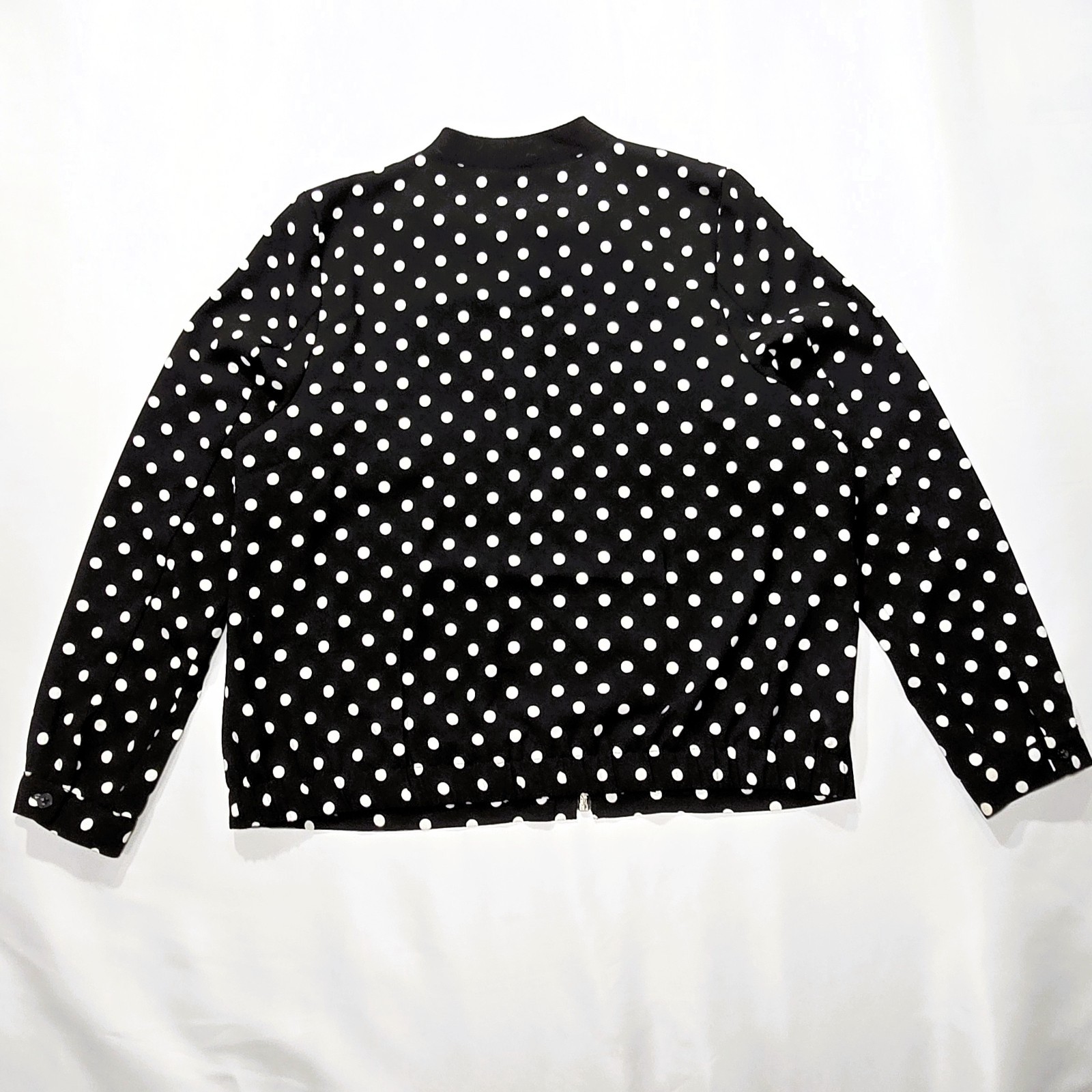 ELLE Womens Black White Polka Dot Bomber Jacket Medium Full Zip Pockets Lined