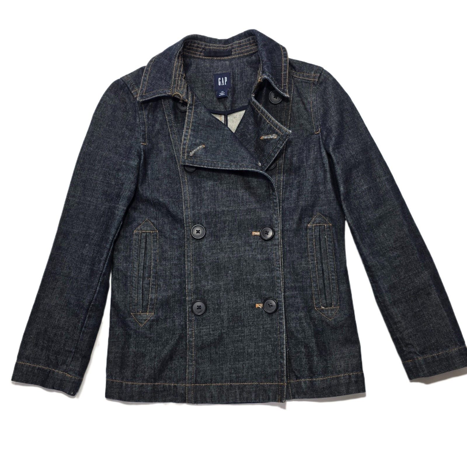 Gap Women’s Double-Breasted Denim Jacket Blazer XS Medium Wash Blue