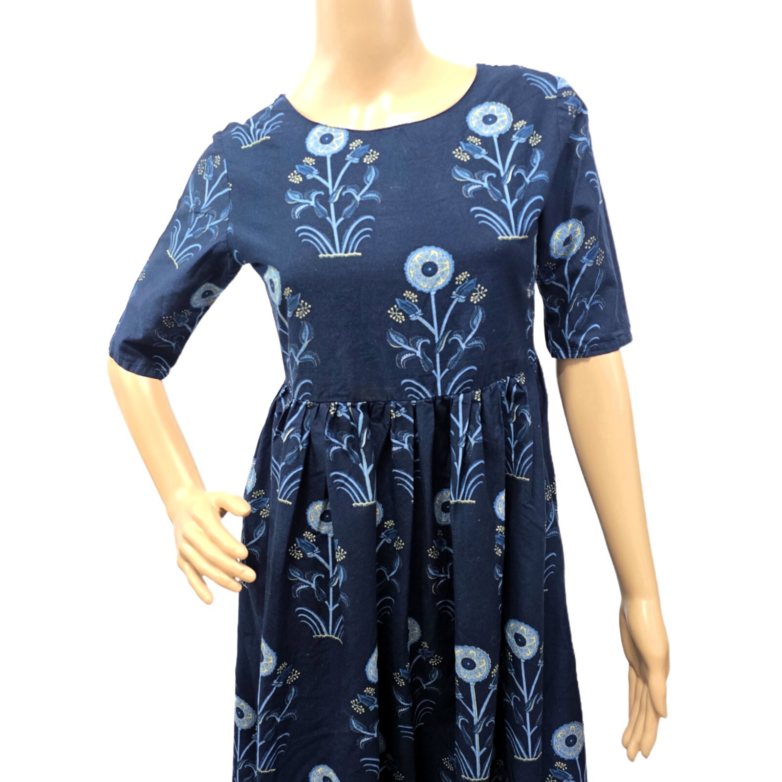 Vishudh Women’s Printed Ankle-Length Aline Dress, Blue, Size S