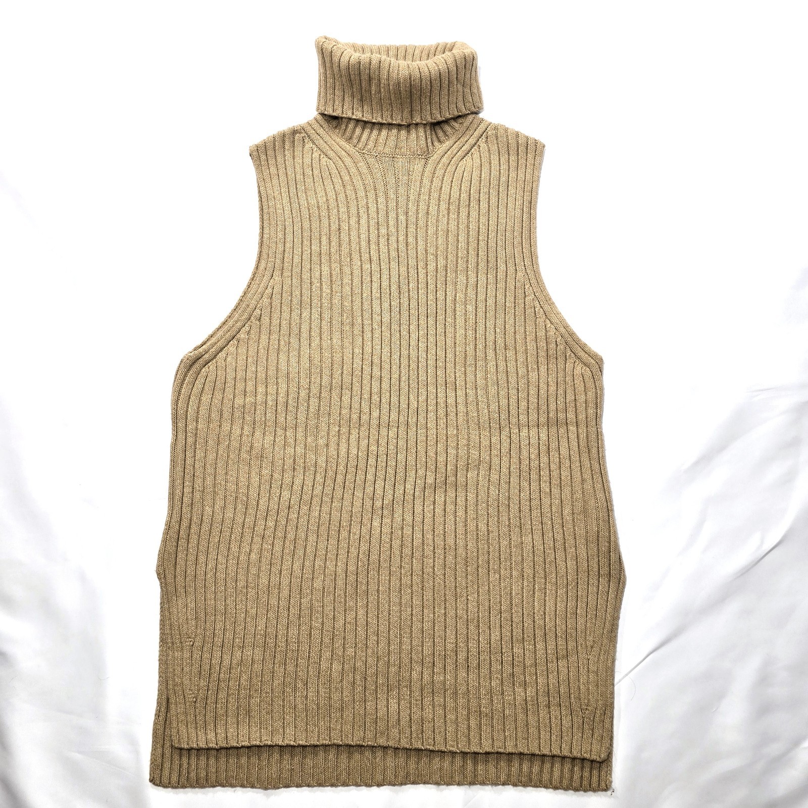 H&M Women’s Chunky Wool Blend Turtleneck Sweater Vest Tan Size S