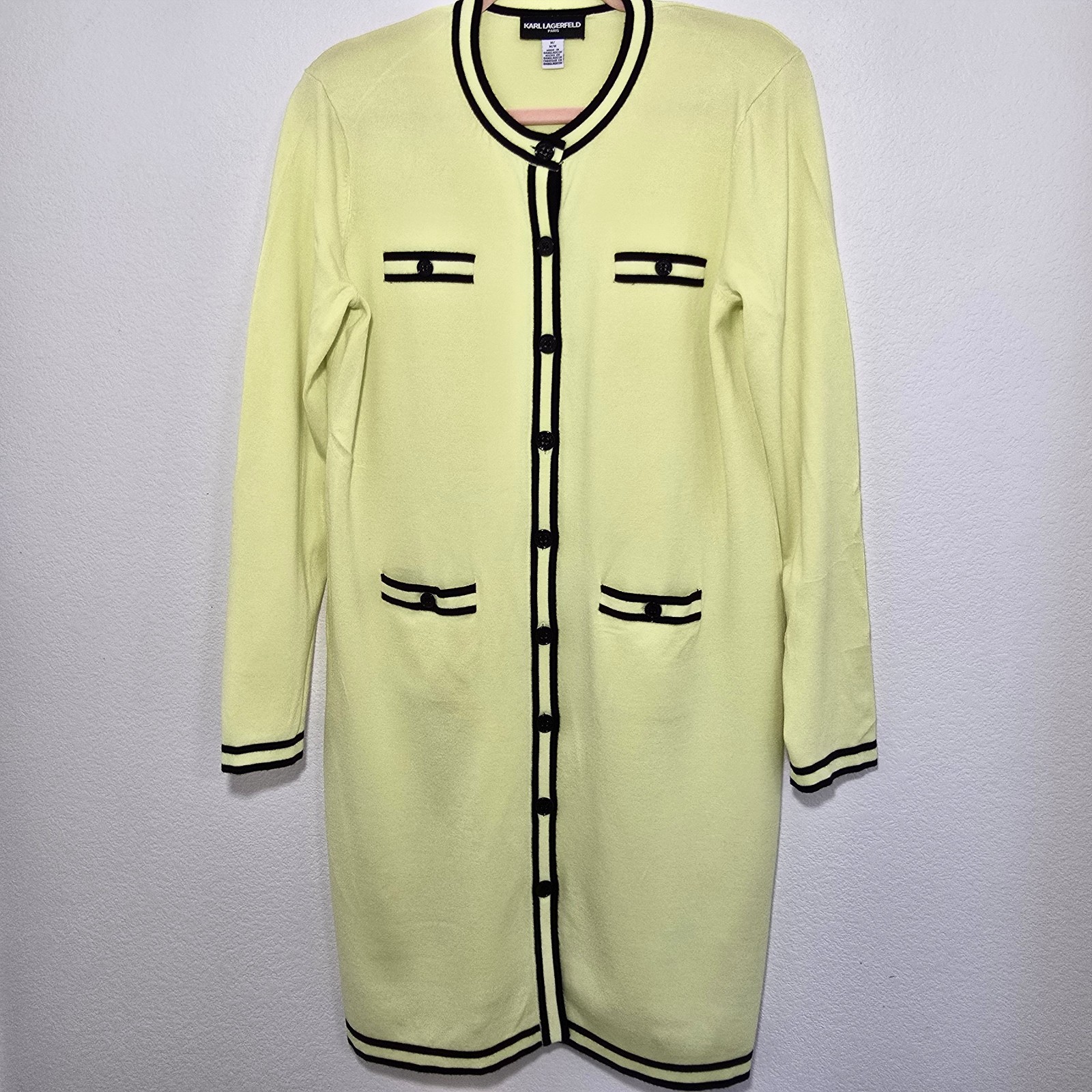 Karl Lagerfeld Paris Sweater Day Dress Long Sleeve Green Black M