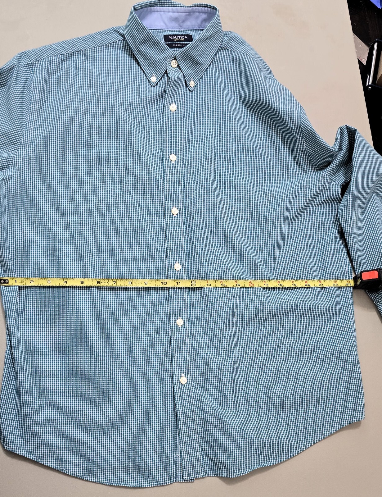 Nautica Mens Plaid Dress Shirt - Size XL Green/White - 100% Cotton - Long Sleeve