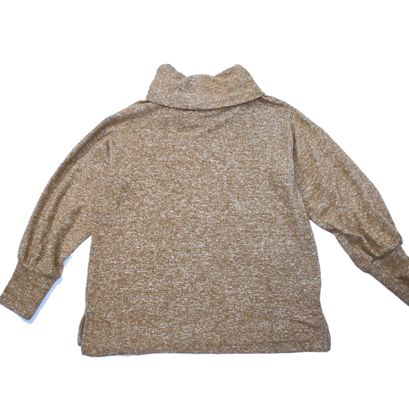 Maeve Anthropologie Soft Knit Cowl Neck Sweater Tan Bishop Sleeve Size L