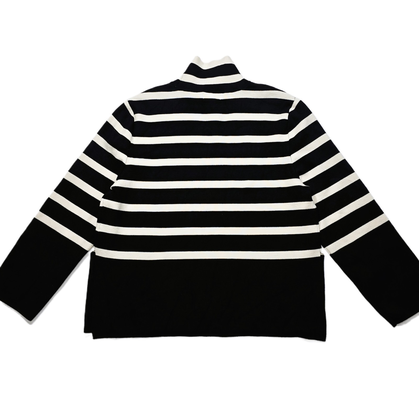 H&M Women’s Striped Turtleneck Sweater Black Ivory Fine Knit Size M