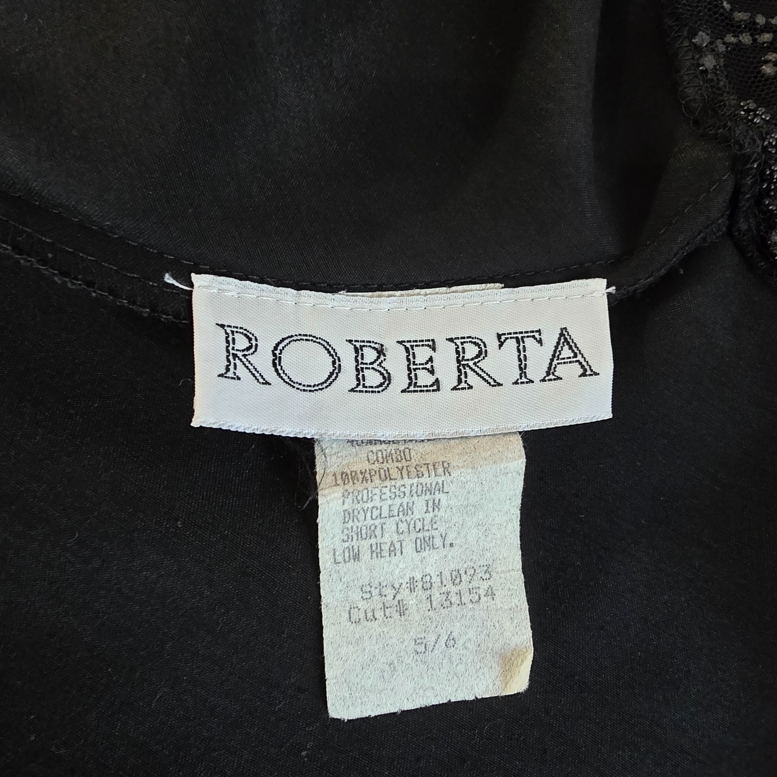 Roberta Vintage 1990s Black Satin Slip Dress Gown 5/6 Beaded Sheer Back
