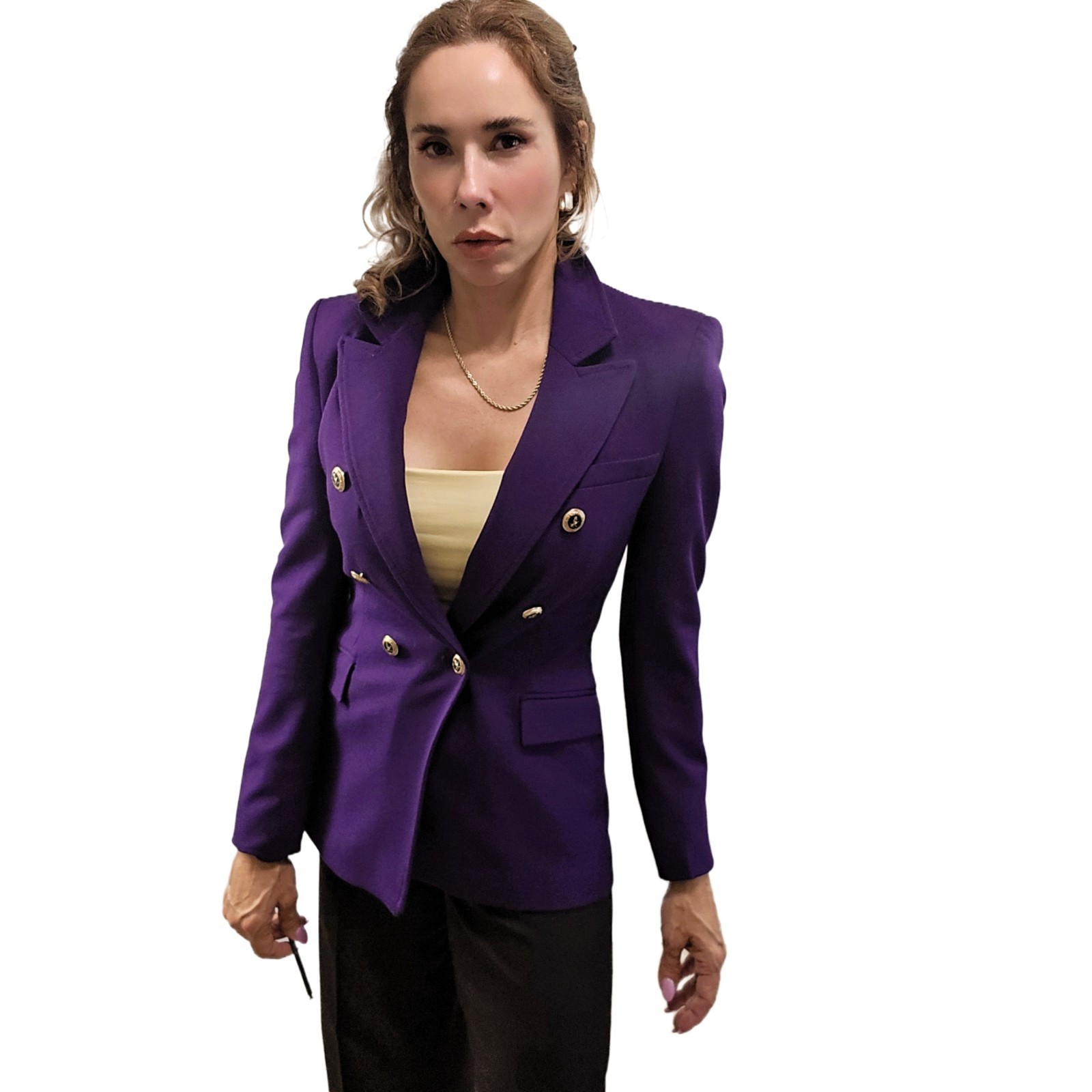 Zara Purple Double-Breasted Blazer Gold Buttons | Women’s Size S