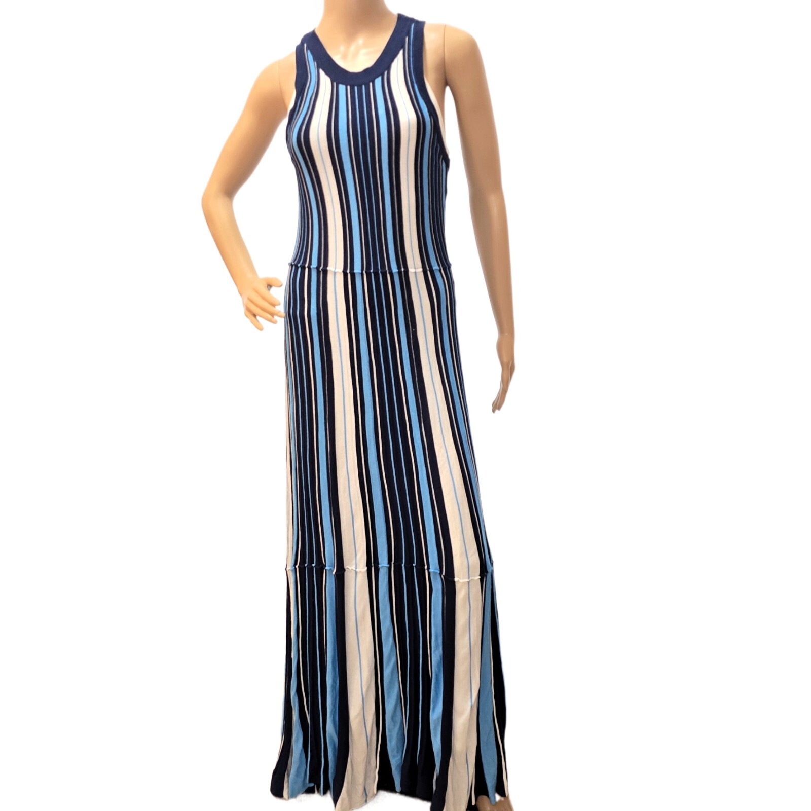 Anthropologie Maeve Lisanne Sweater Maxi Dress – Size S, Blue and White Striped