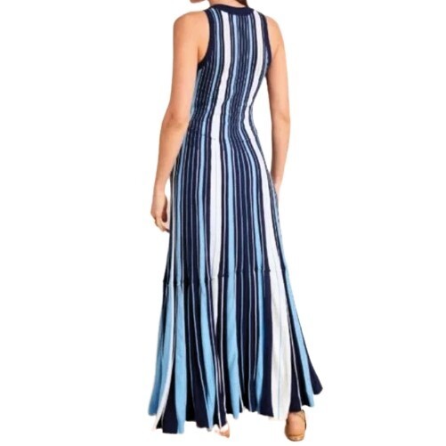 Anthropologie Maeve Lisanne Sweater Maxi Dress – Size S, Blue and White Striped
