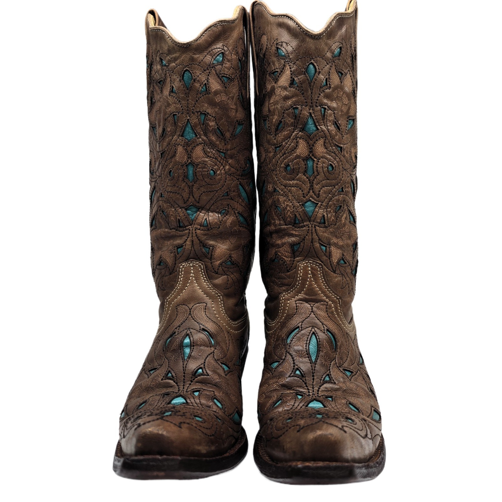 Corral Women’s Western Cowboy Boots Brown Turquoise Leather Size 7M