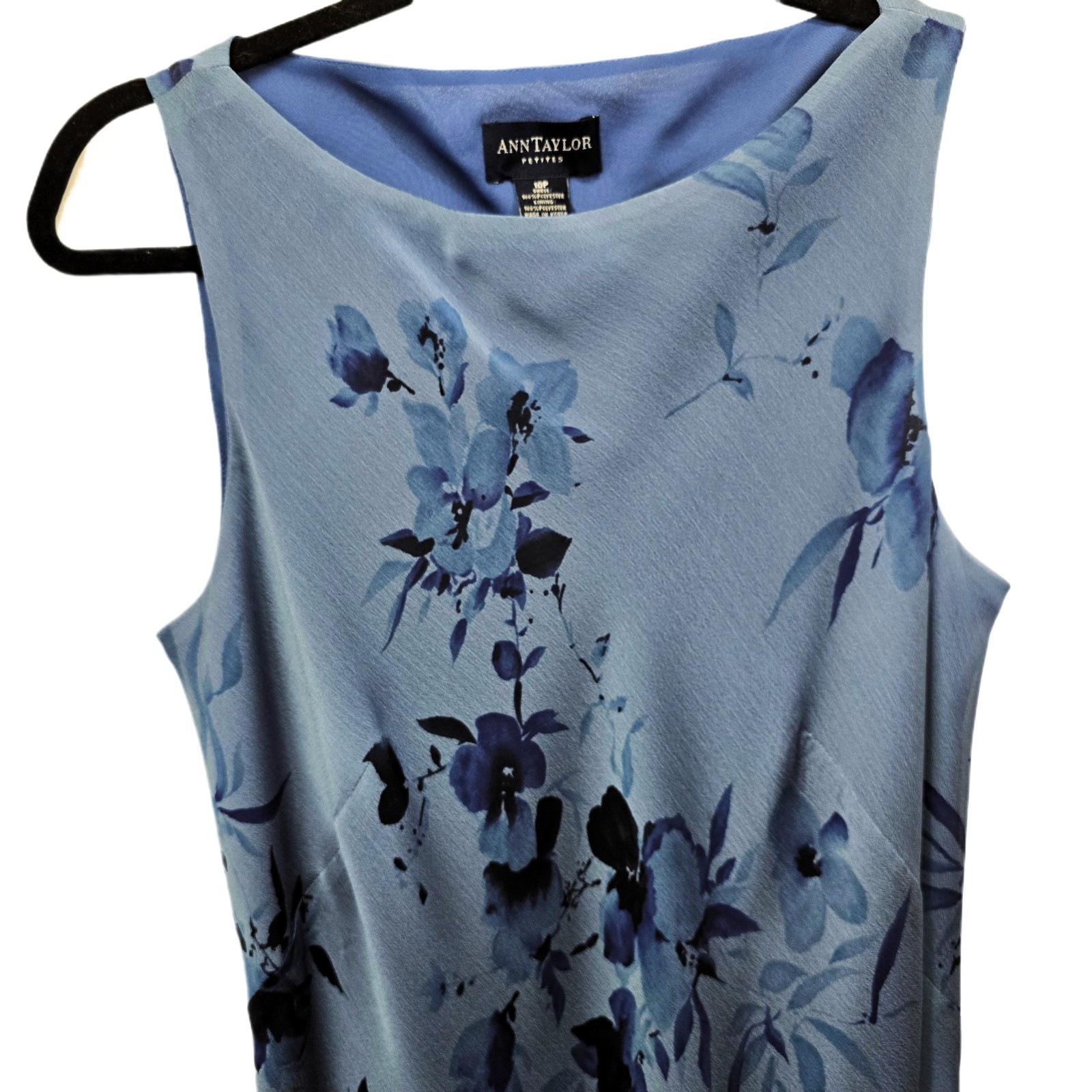 Ann Taylor Women's Blue Floral Midi Dress Size 10P Vintage Made in Korea