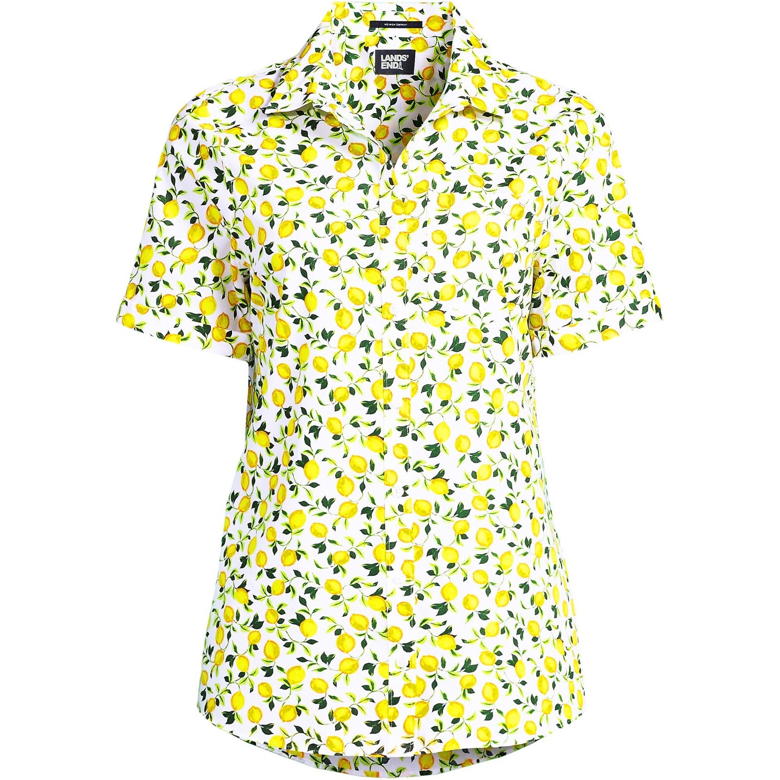 Lands’ End Women’s Wrinkle-Free No-Iron Shirt – Size S, White Lemons Print