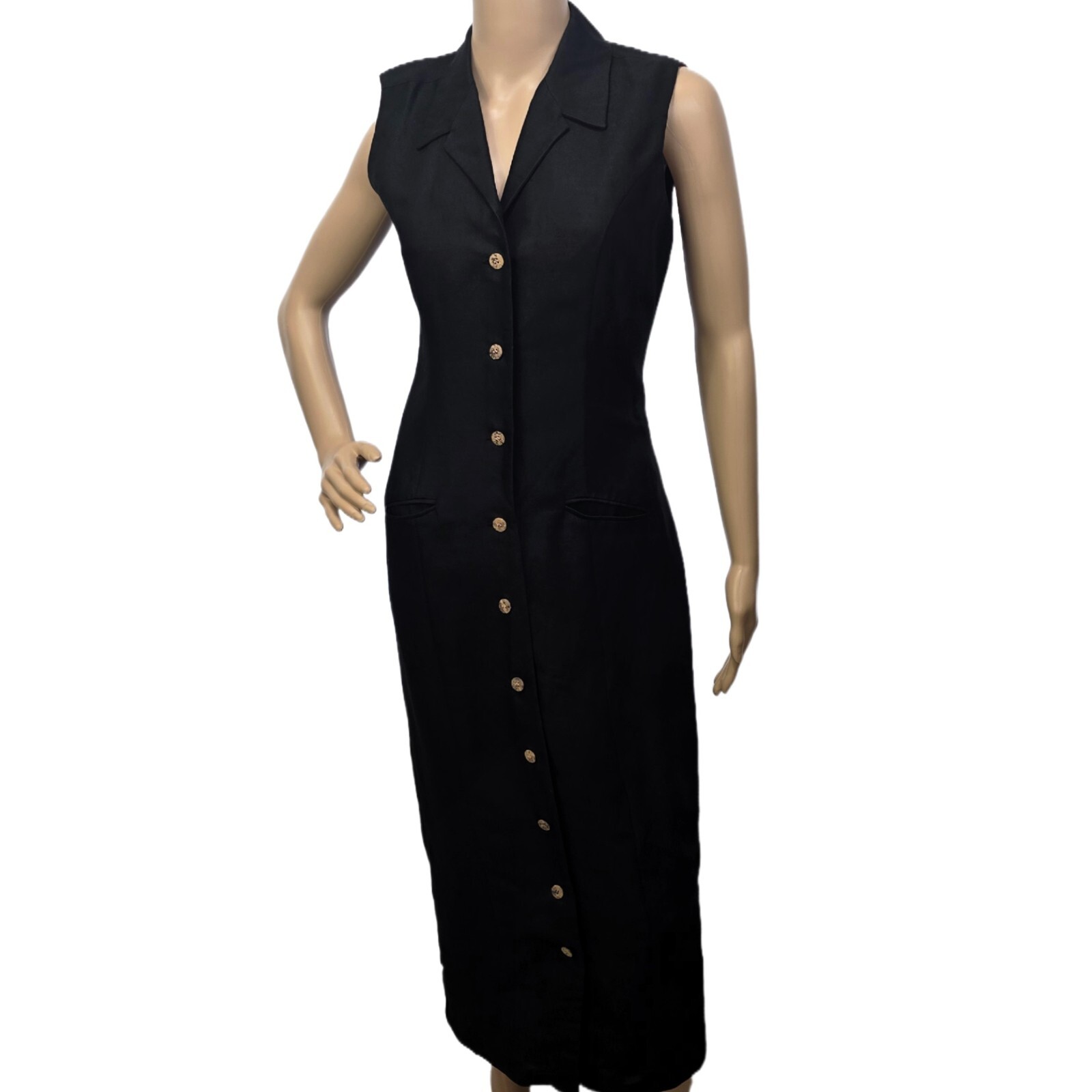 Vintage BP. Nordstrom Sheath Dress Women's Small – Black Linen Midi, Sleeveless
