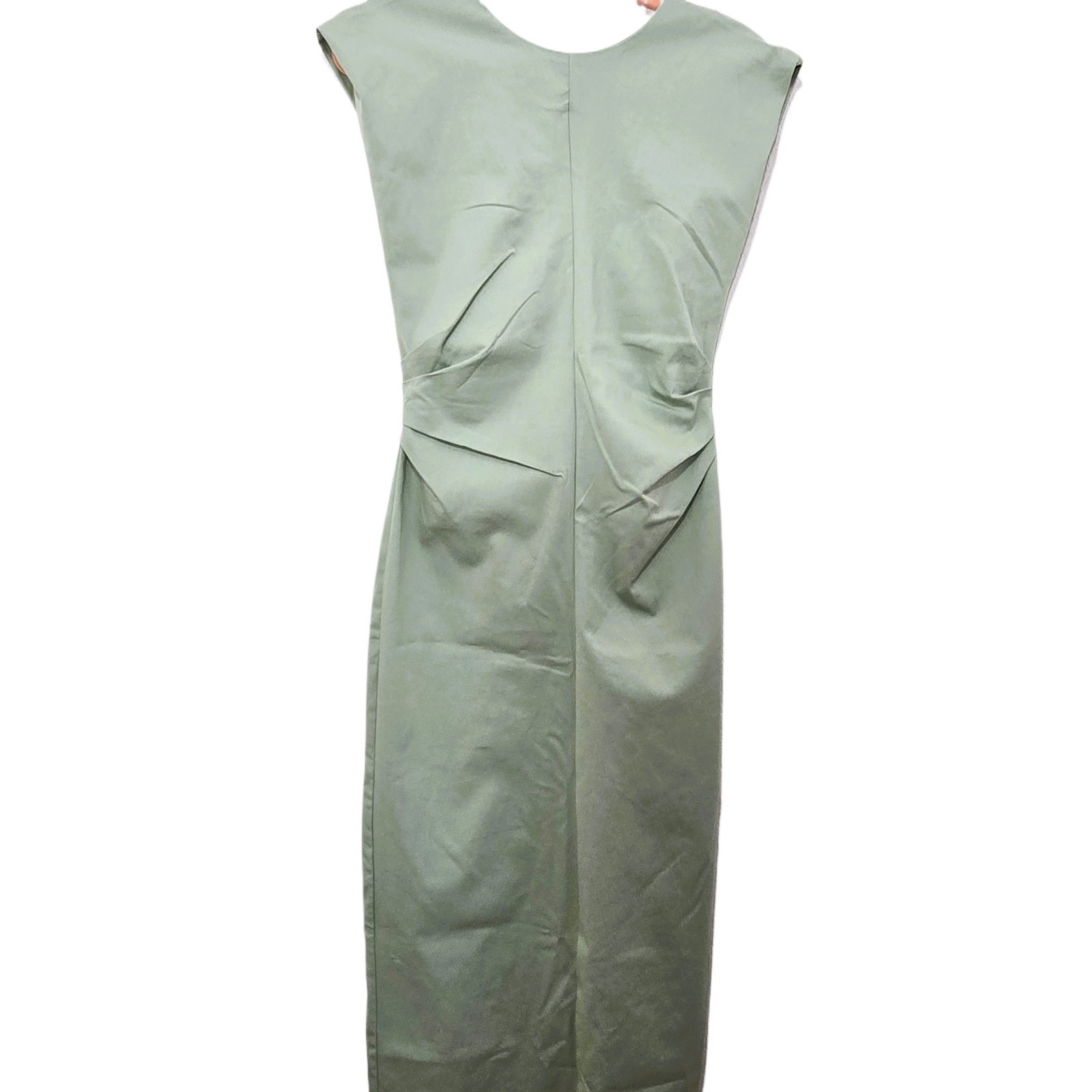 ZARA Women’s Green Sleeveless Pleated Waist Midi Dress Size S NWT