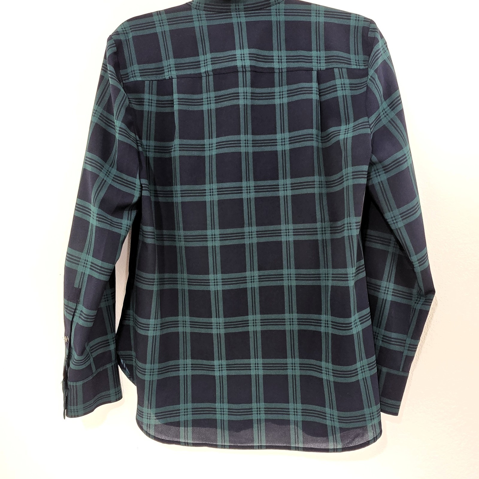 J.Crew Factory Women’s Navy Green Plaid Pleated Front Button Down Shirt Size S
