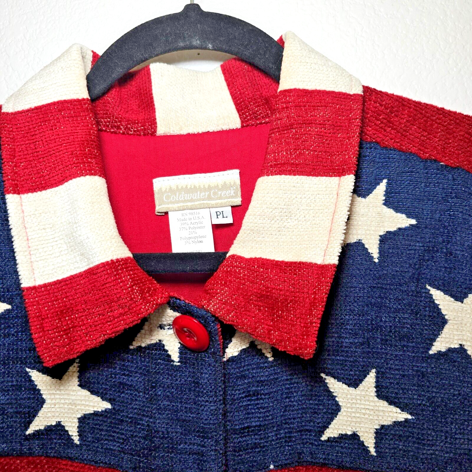 Coldwater Creek Women's Textured Button Down Jacket PL – Patriotic American Flag