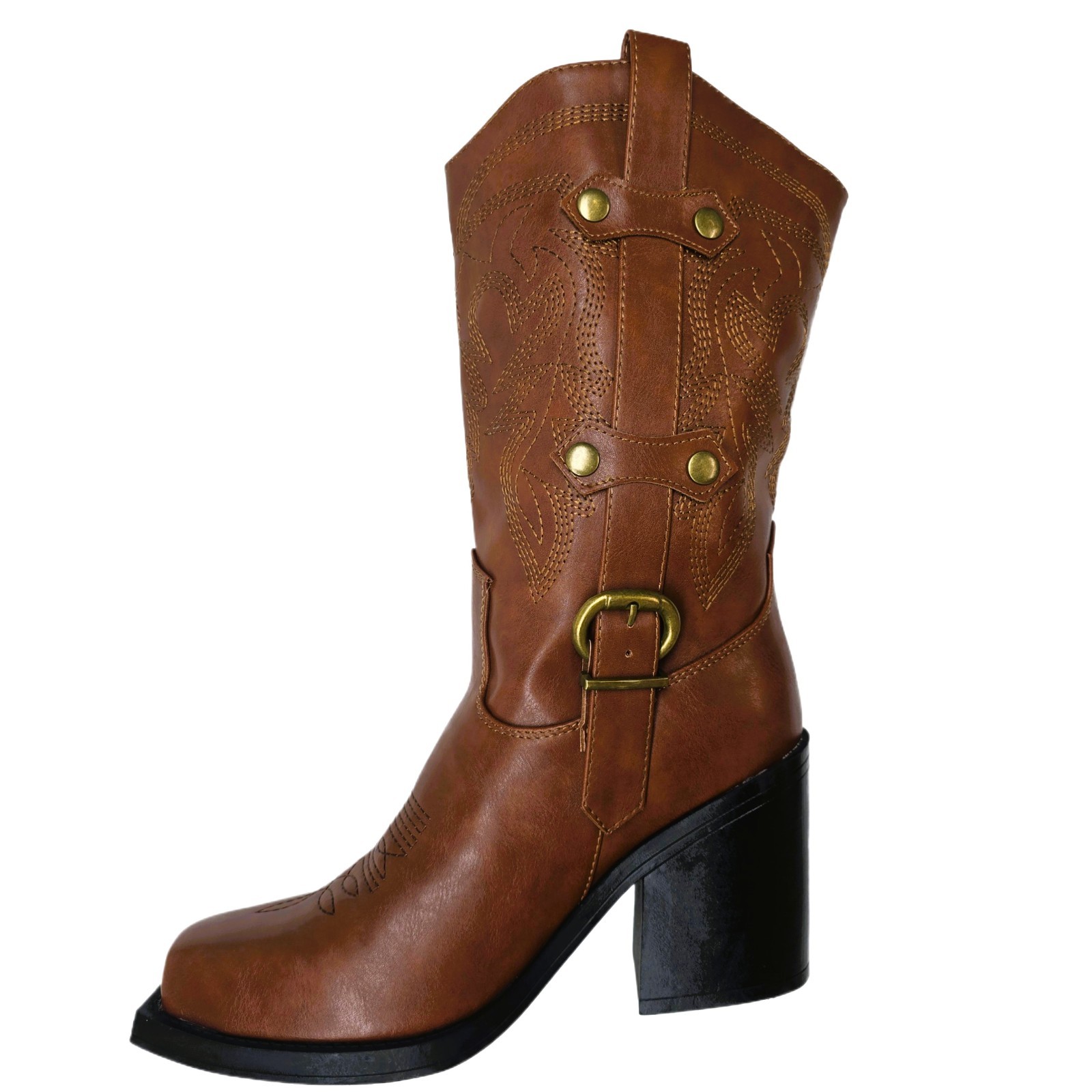 Forever Women’s Brown Square Toe Cowboy Boots Size 8M Chunky Heel