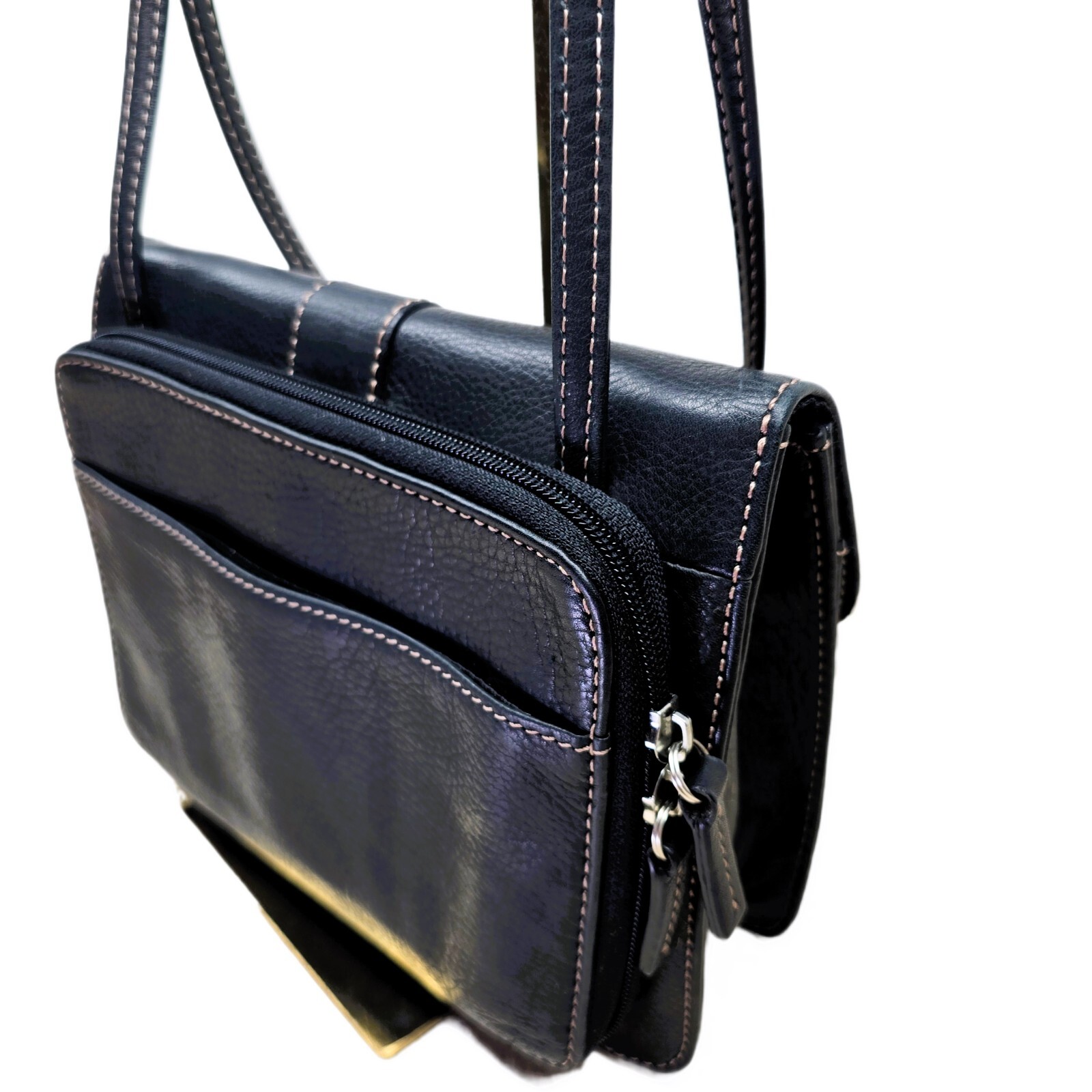 Fossil Pebble Black Leather Crossbody Wallet Purse – Genuine Leather