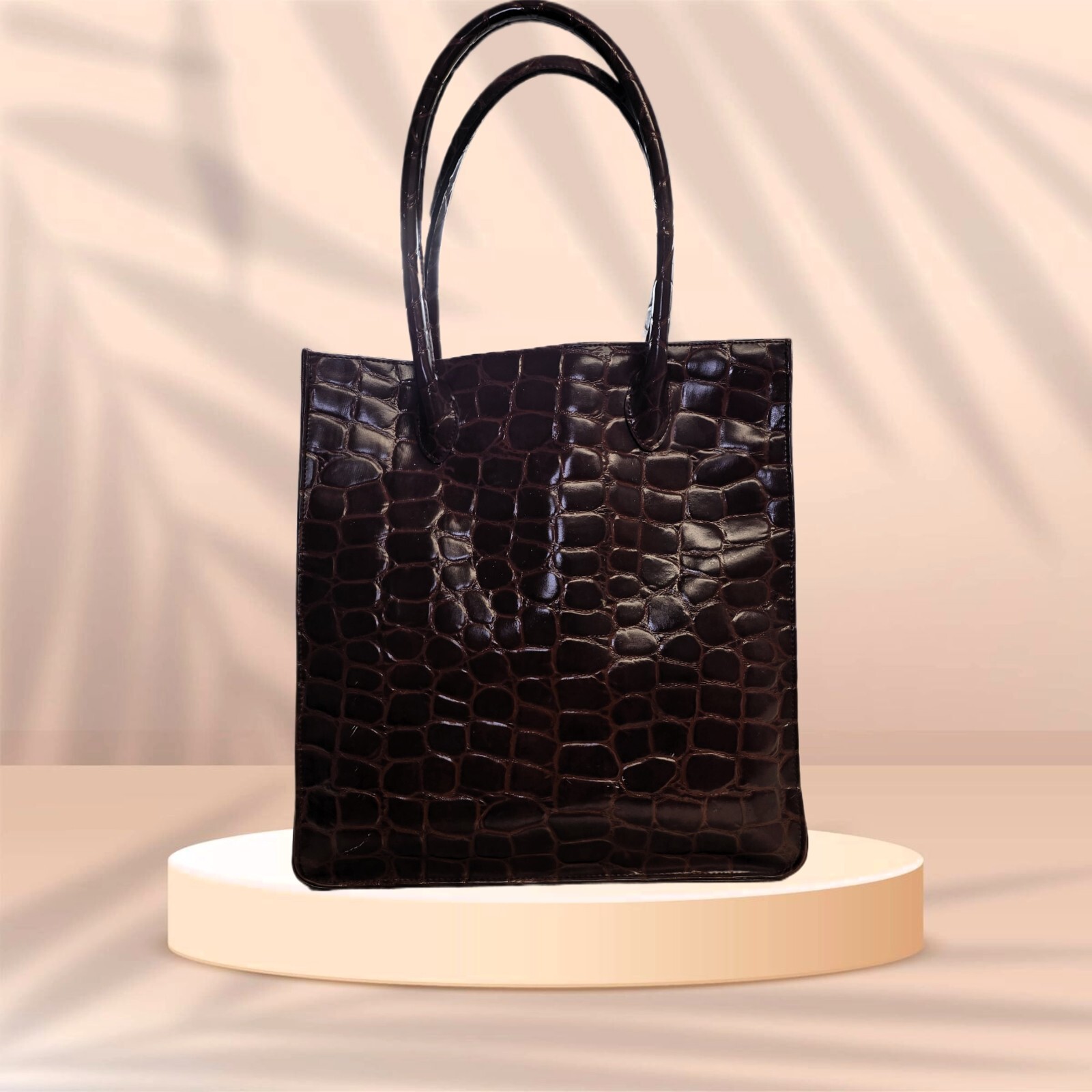 RALPH LAUREN SARAFI Brown Embossed PVC Large Tote Bag 15X13.