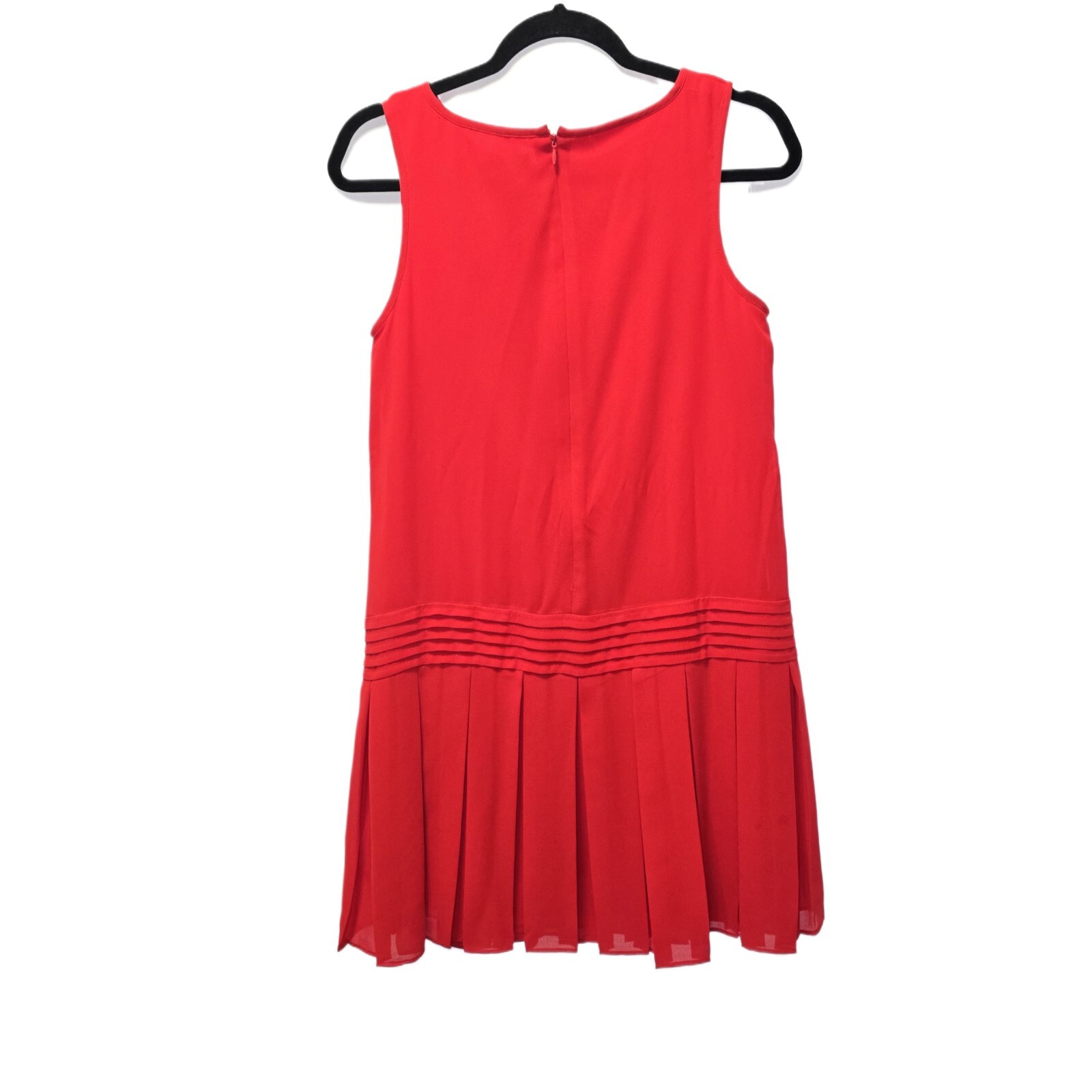 Ann Taylor Loft Red Chiffon Sleeveless Drop Waist Dress, Size 4 Petite.