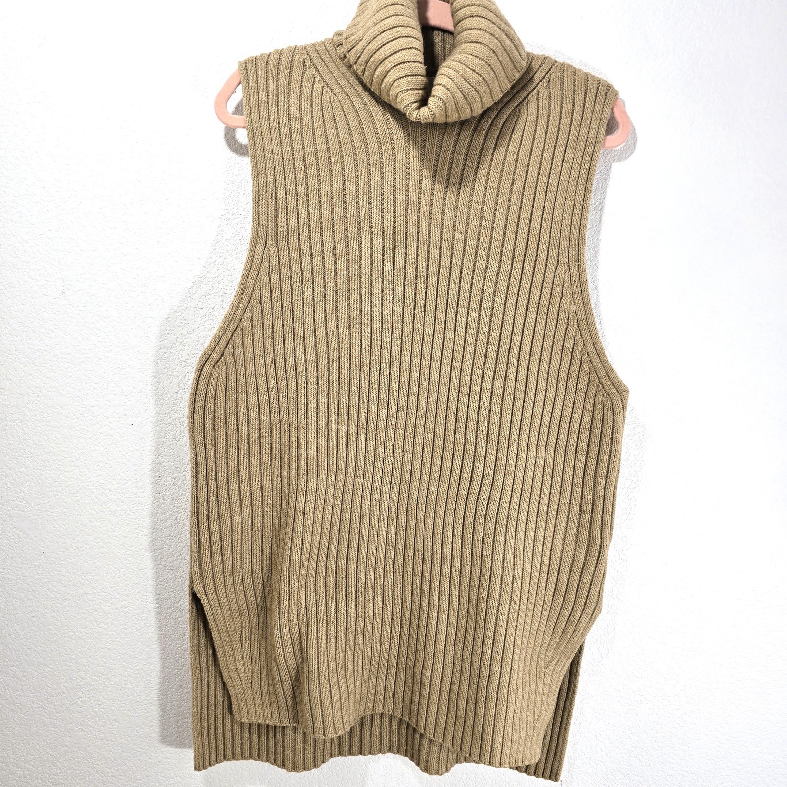 H&M Women’s Chunky Wool Blend Turtleneck Sweater Vest Tan Size S