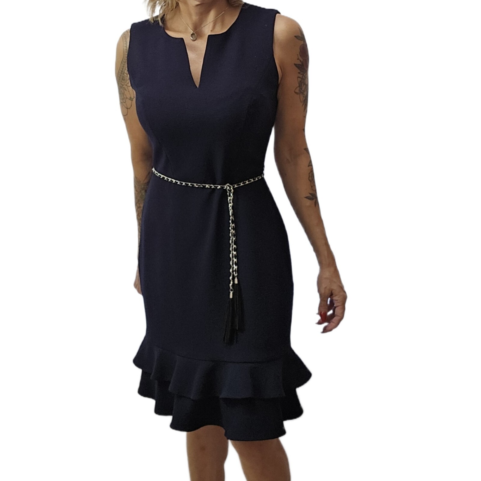 Karl Lagerfeld Women's Dress, Navy, Size 4, Chain Belt – Very Good Condition