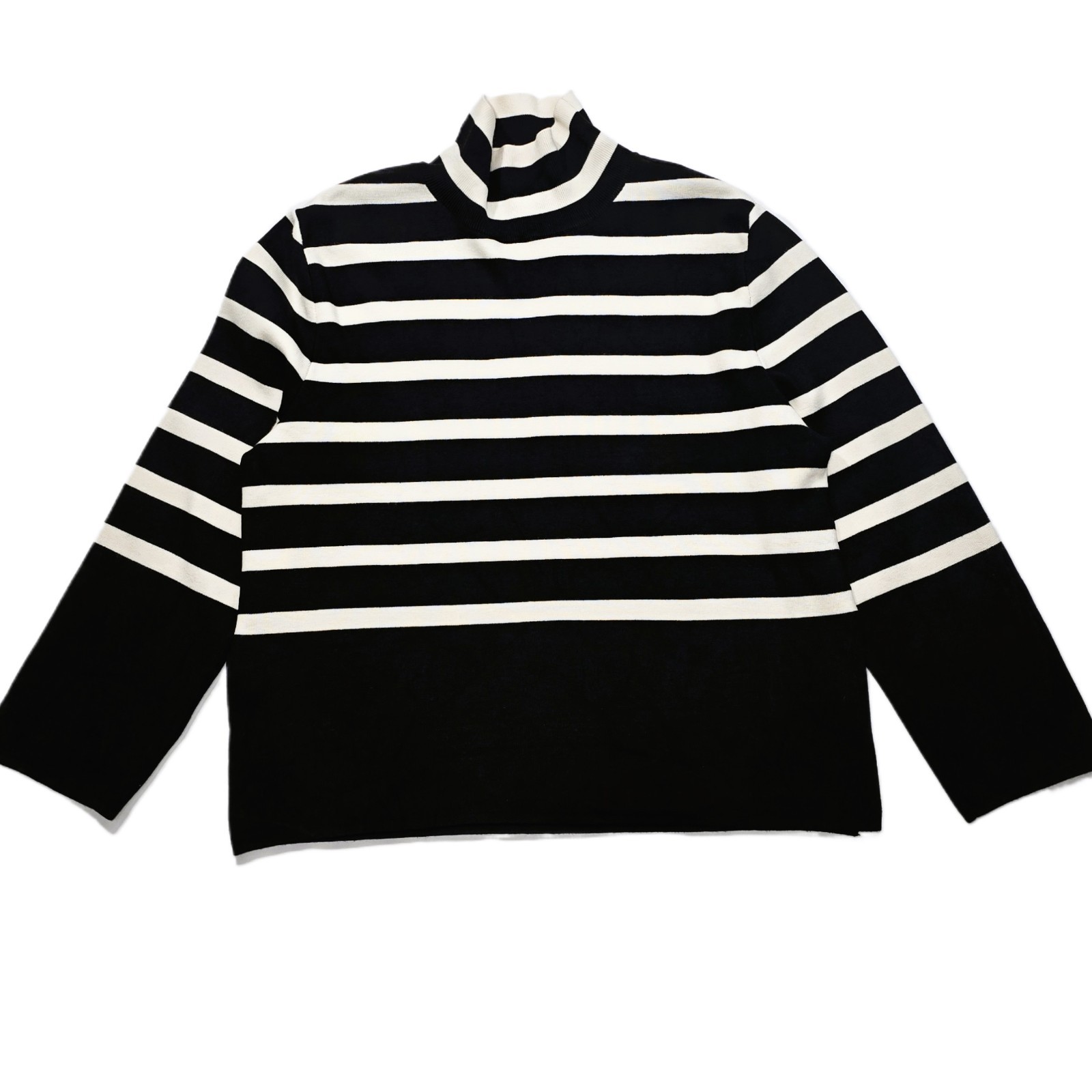 H&M Women’s Striped Turtleneck Sweater Black Ivory Fine Knit Size M