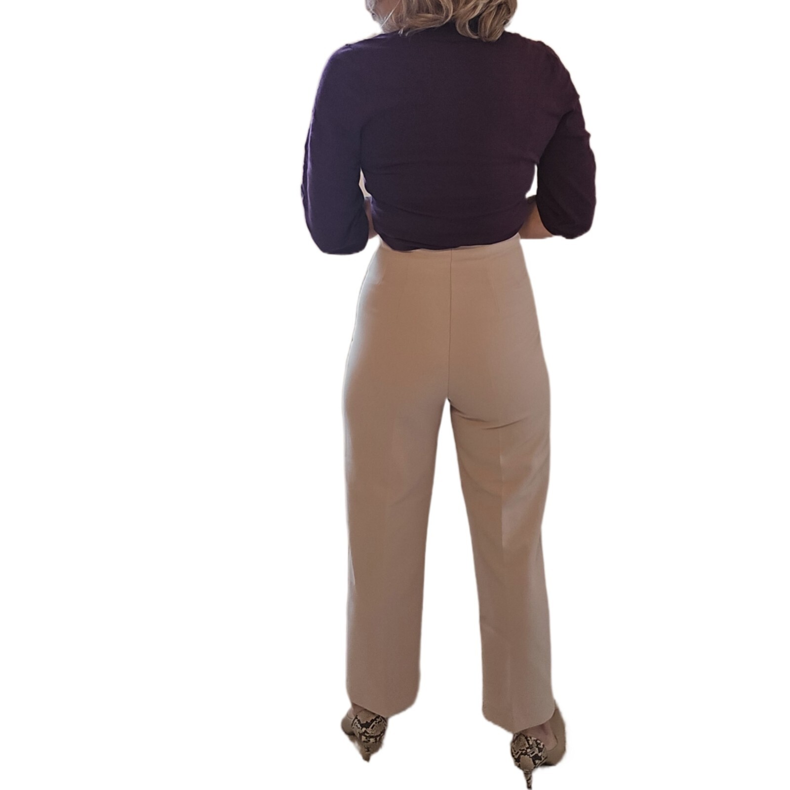 Zara Women's High Waisted Beige Trousers With Button Waist Detail - Size S